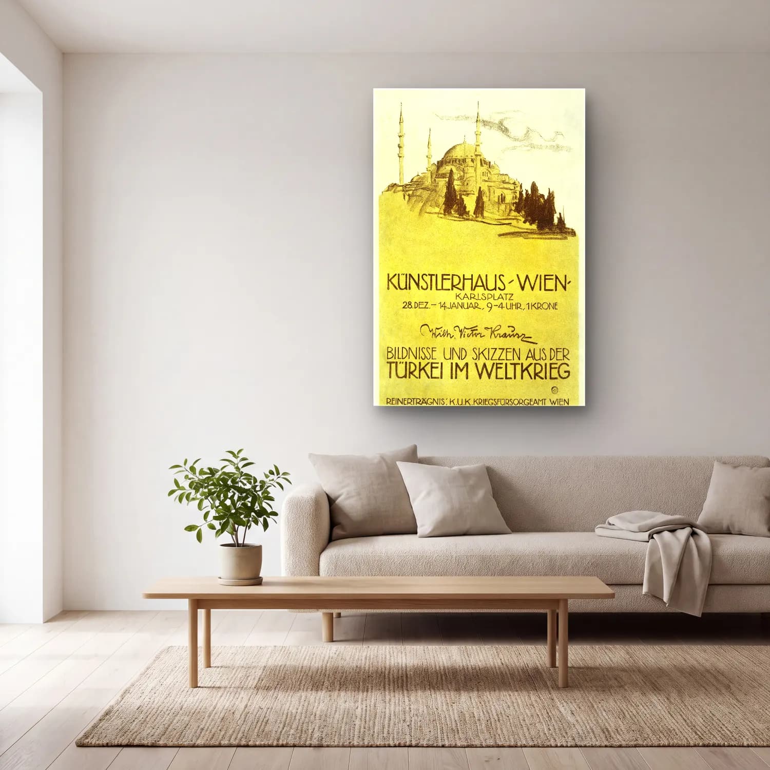 Vintage Poster İstanbul – Bej Tonlar cam tablo — açık renk salonda