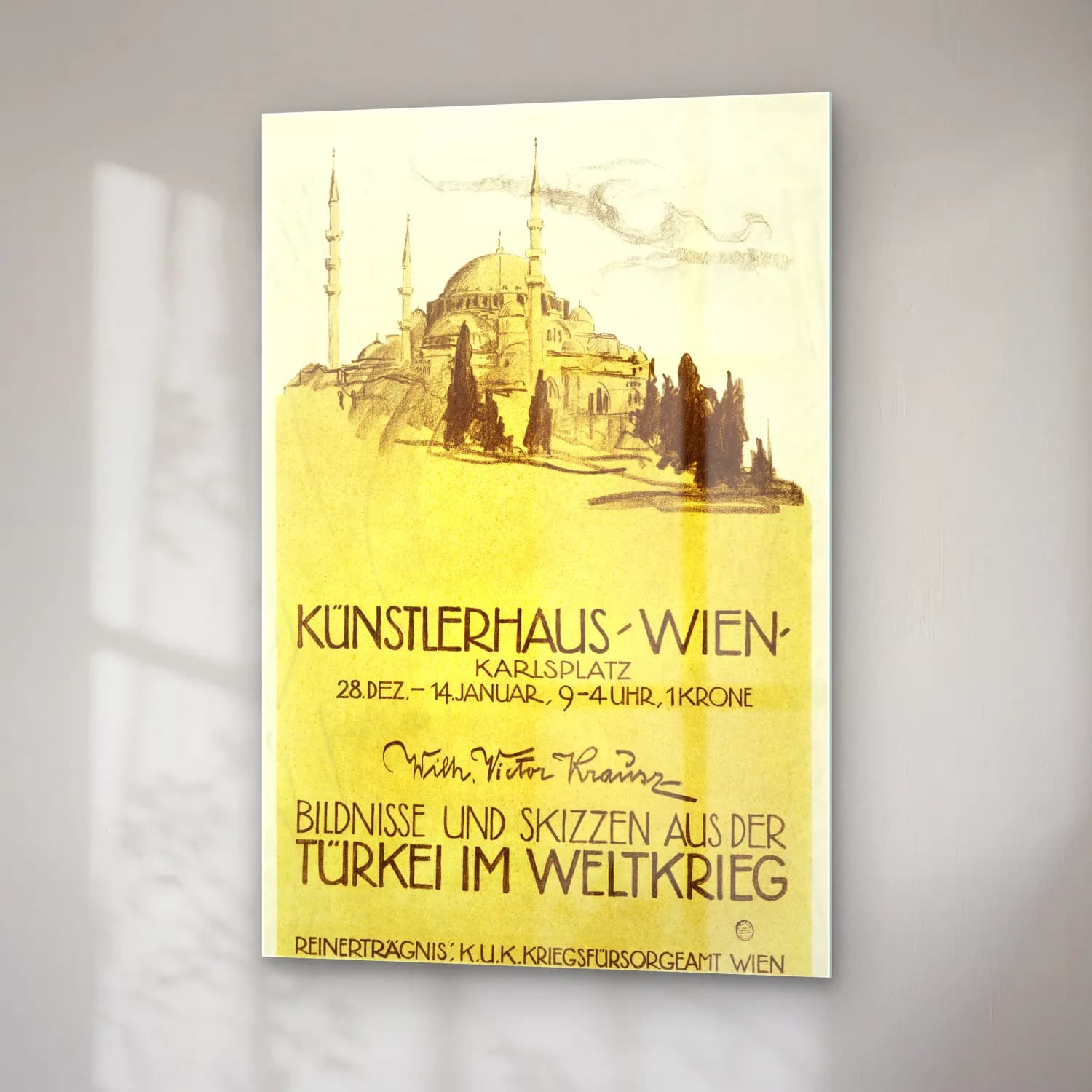 Vintage Poster İstanbul – Bej Tonlar cam tablo — sağ açıdan görünüm