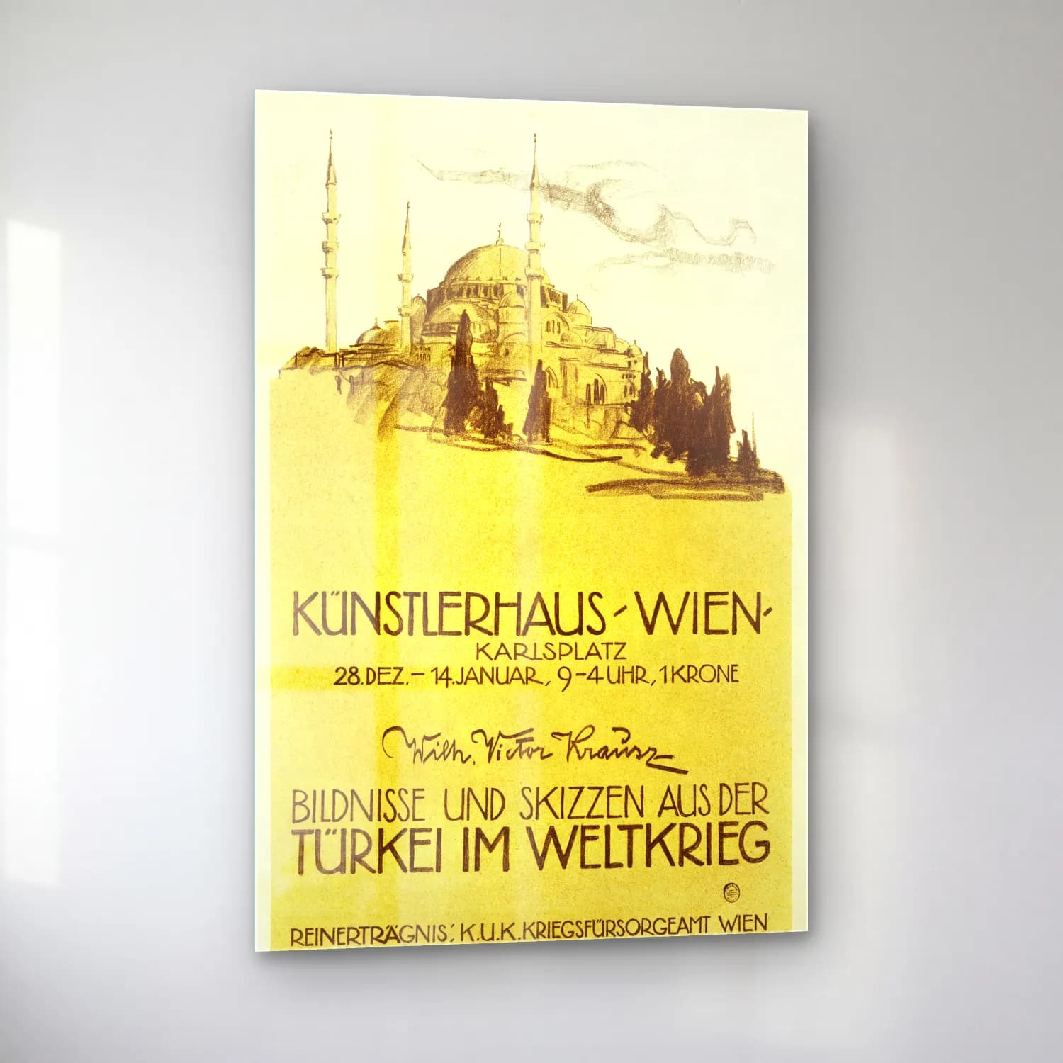 Vintage Poster İstanbul – Bej Tonlar cam tablo — sol açıdan görünüm
