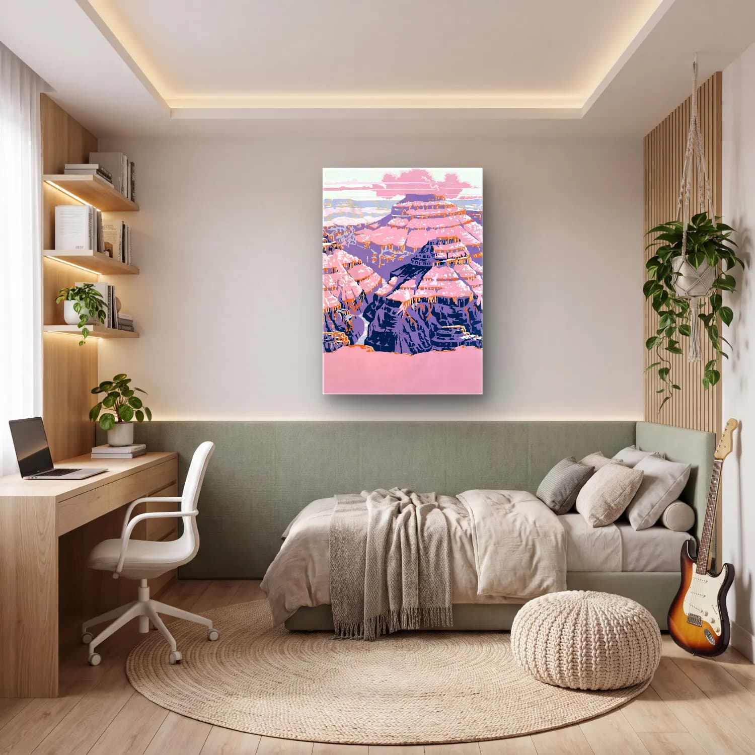 Pastel Dağ Manzarası No. 10 cam tablo — genç odasında