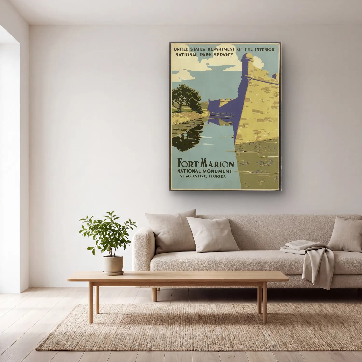 Vintage Poster Şato – Turkuaz Tonlar cam tablo — açık renk salonda
