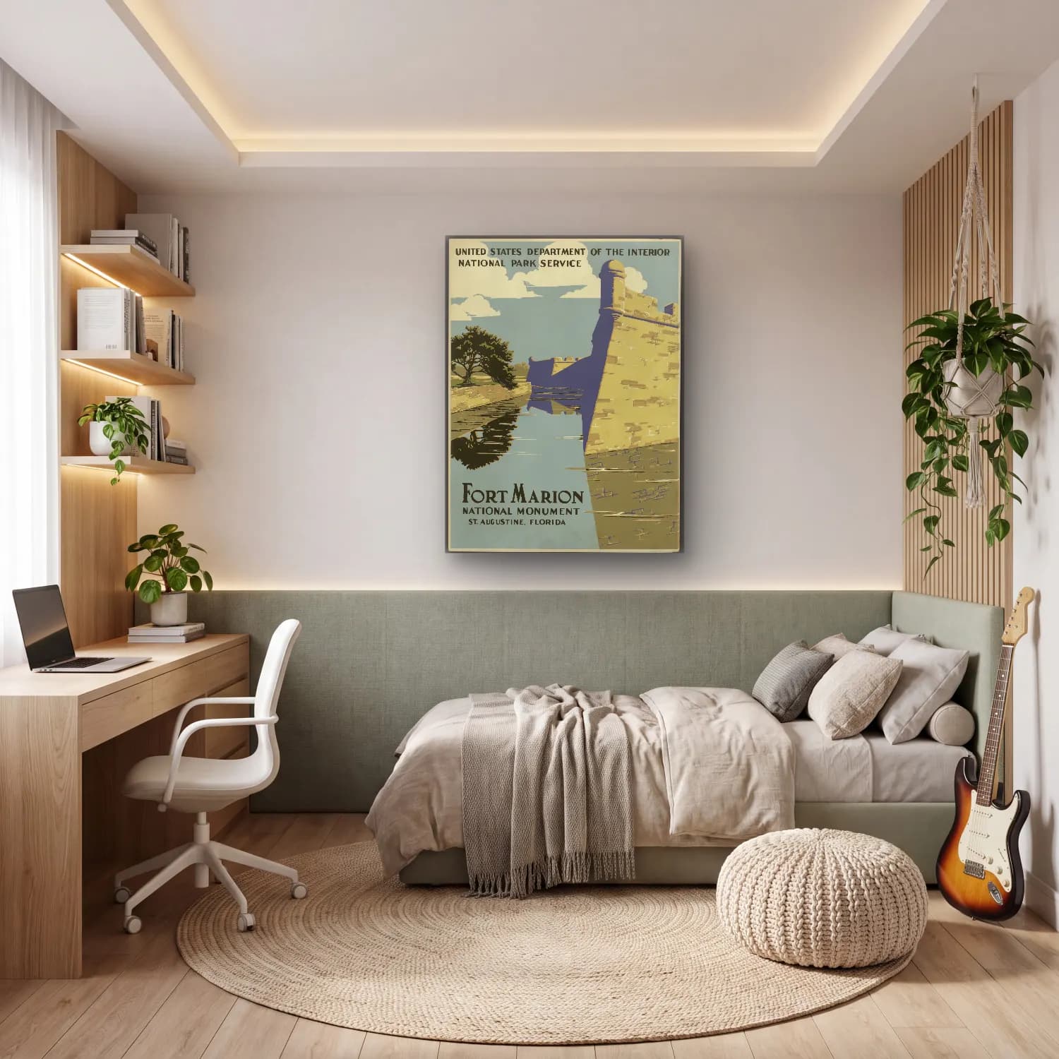 Vintage Poster Şato – Turkuaz Tonlar cam tablo — genç odasında