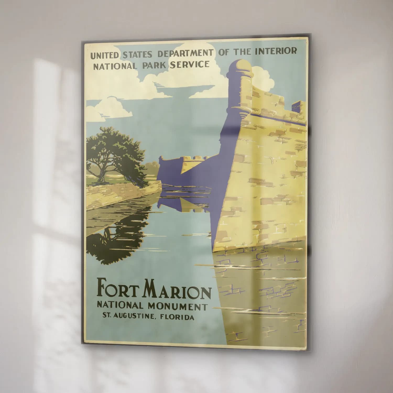 Vintage Poster Şato – Turkuaz Tonlar cam tablo — sağ açıdan görünüm