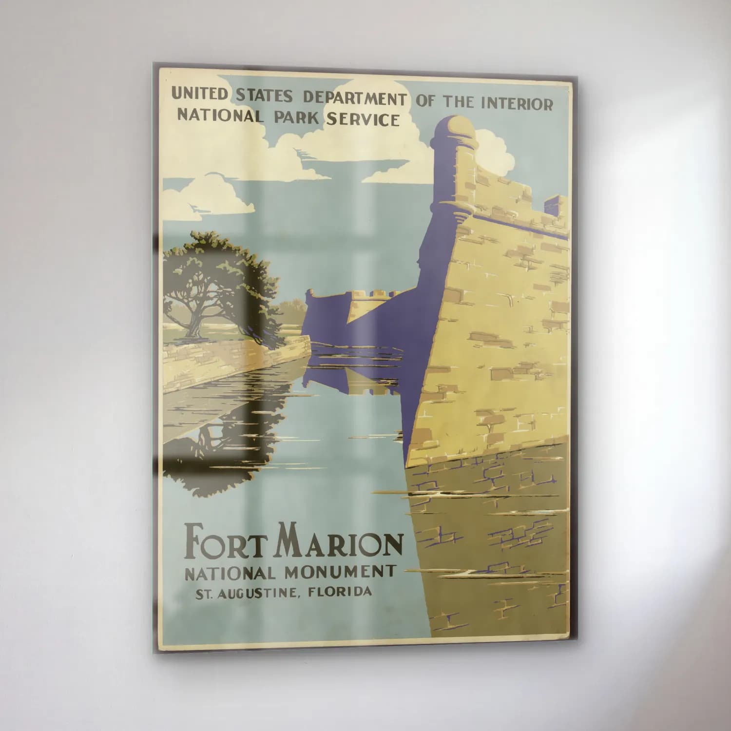 Vintage Poster Şato – Turkuaz Tonlar cam tablo — sol açıdan görünüm