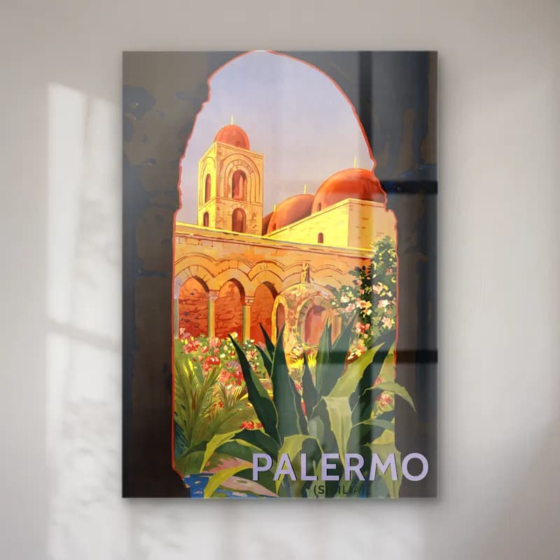 Vintage Poster Katedral – Turuncu Tonlar cam tablo — Vintage Poster Katedral – Turuncu Tonlar — vintage poster katedral