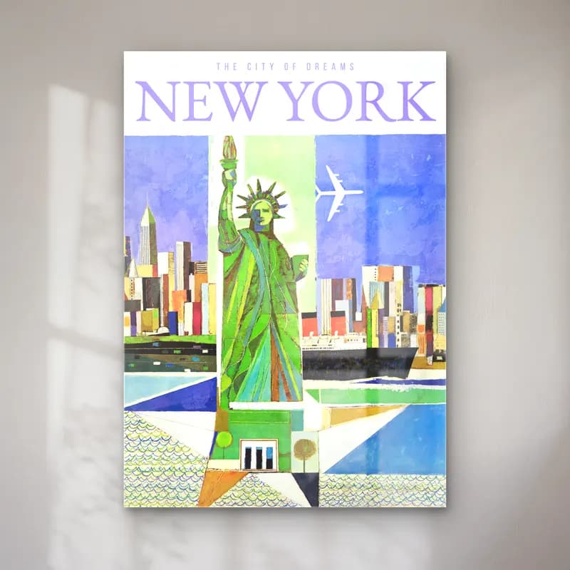 Vintage Poster New York Silüeti – Yeşil Tonlar cam tablo — Vintage Poster New York Silüeti – Yeşil Tonlar — vintage poster new york silüeti