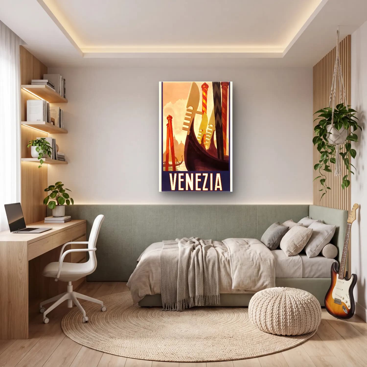 Vintage Poster Venedik Kanalları cam tablo — genç odasında