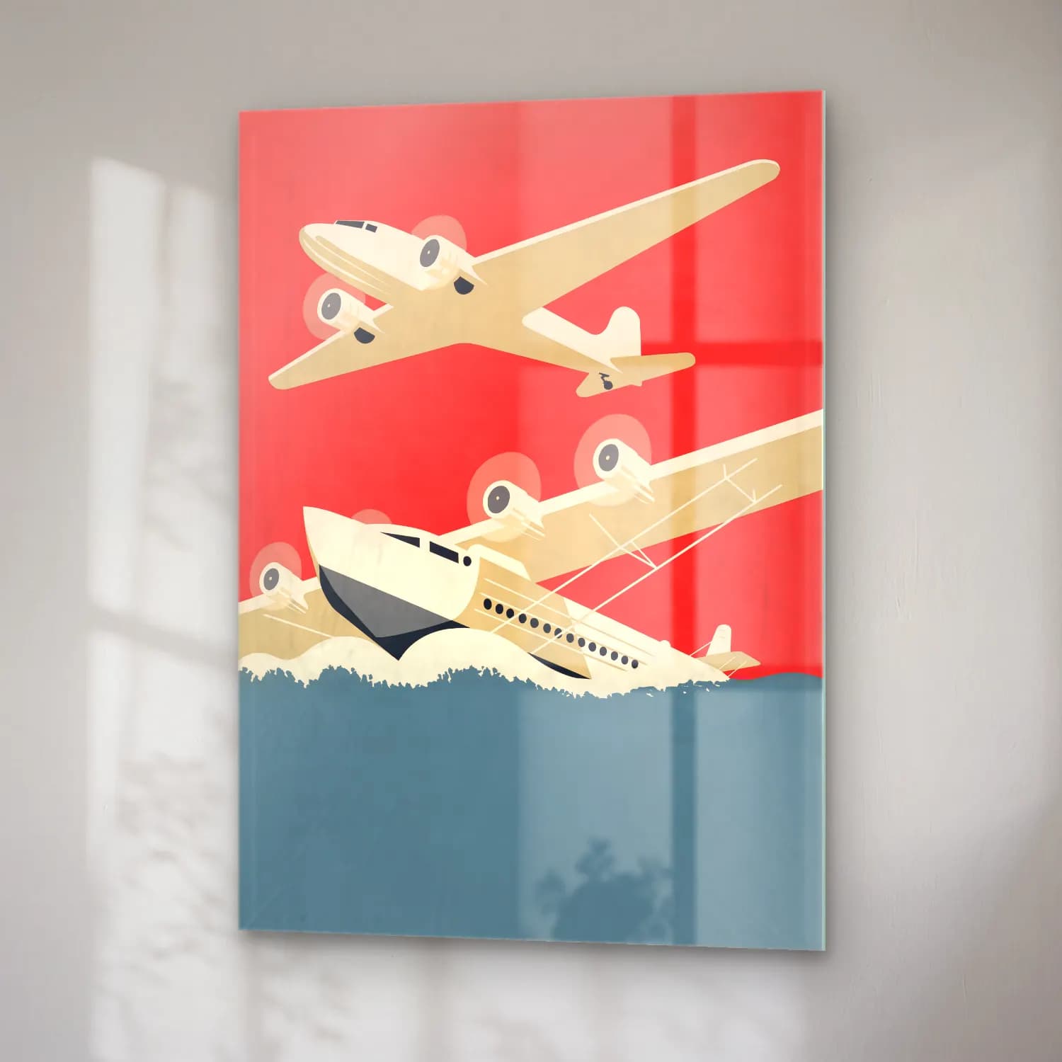 Vintage Poster Uçak No. 14 cam tablo — sağ açıdan görünüm