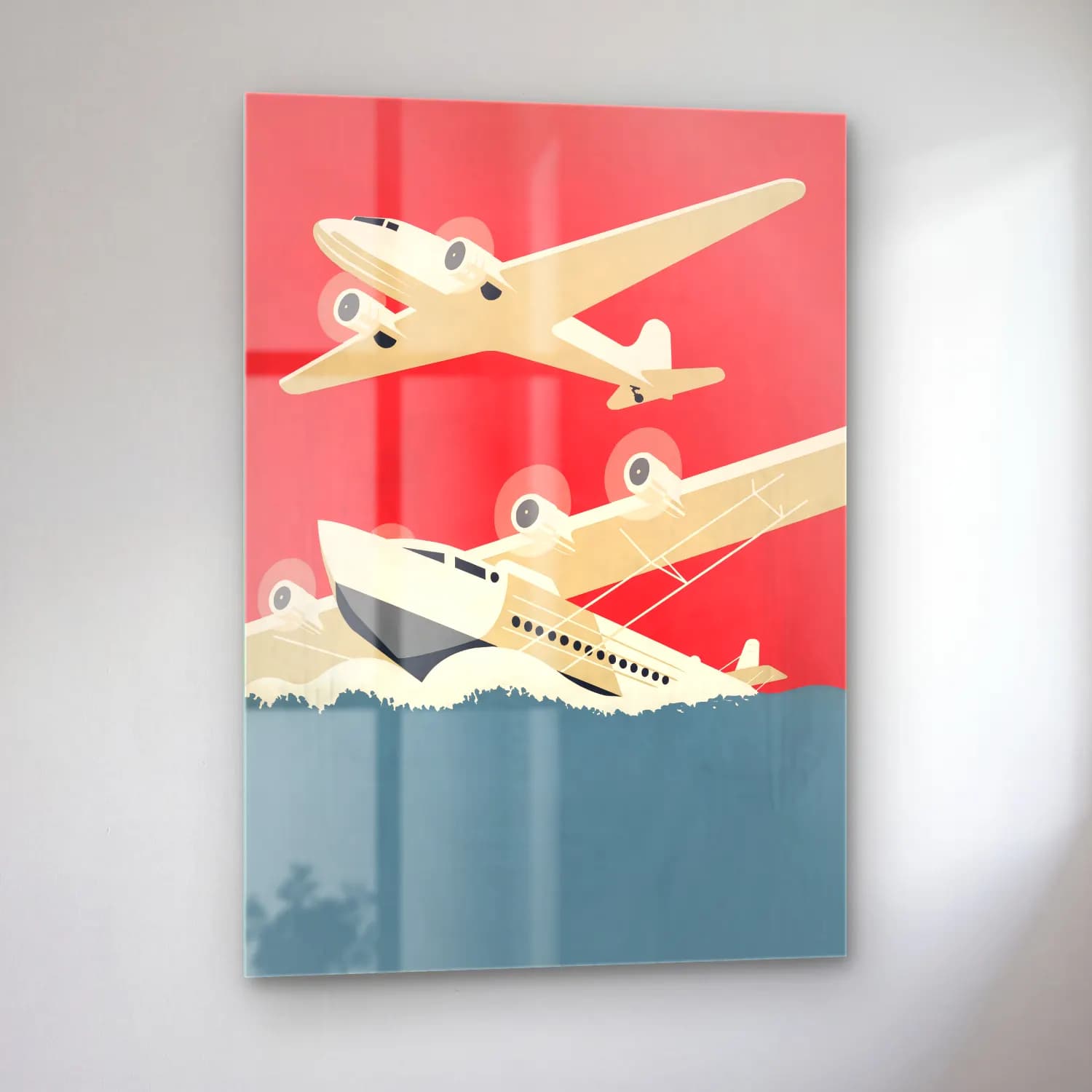 Vintage Poster Uçak No. 14 cam tablo — sol açıdan görünüm