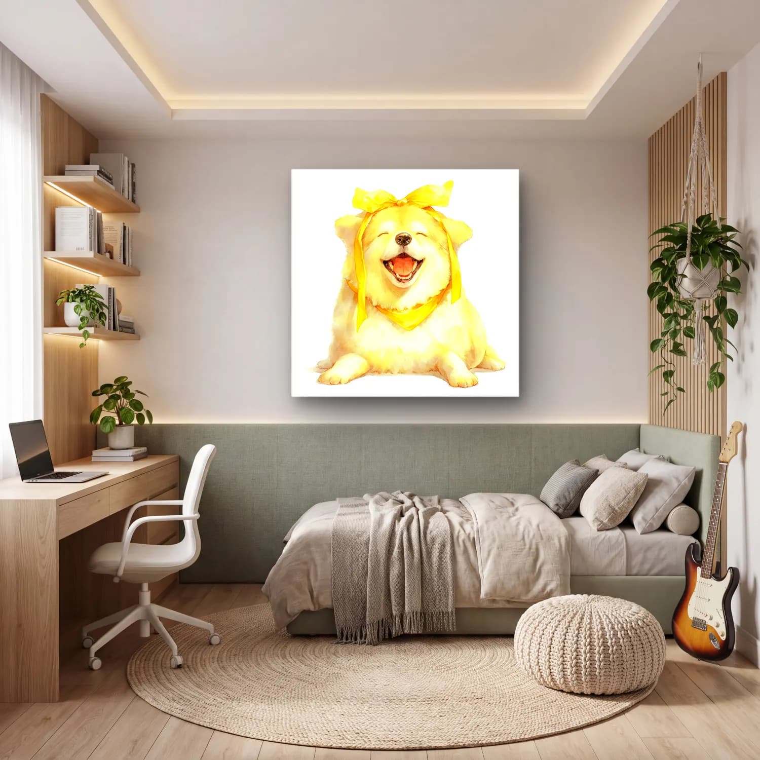 Sevimli İllüstrasyon Köpek No. 4 cam tablo — genç odasında
