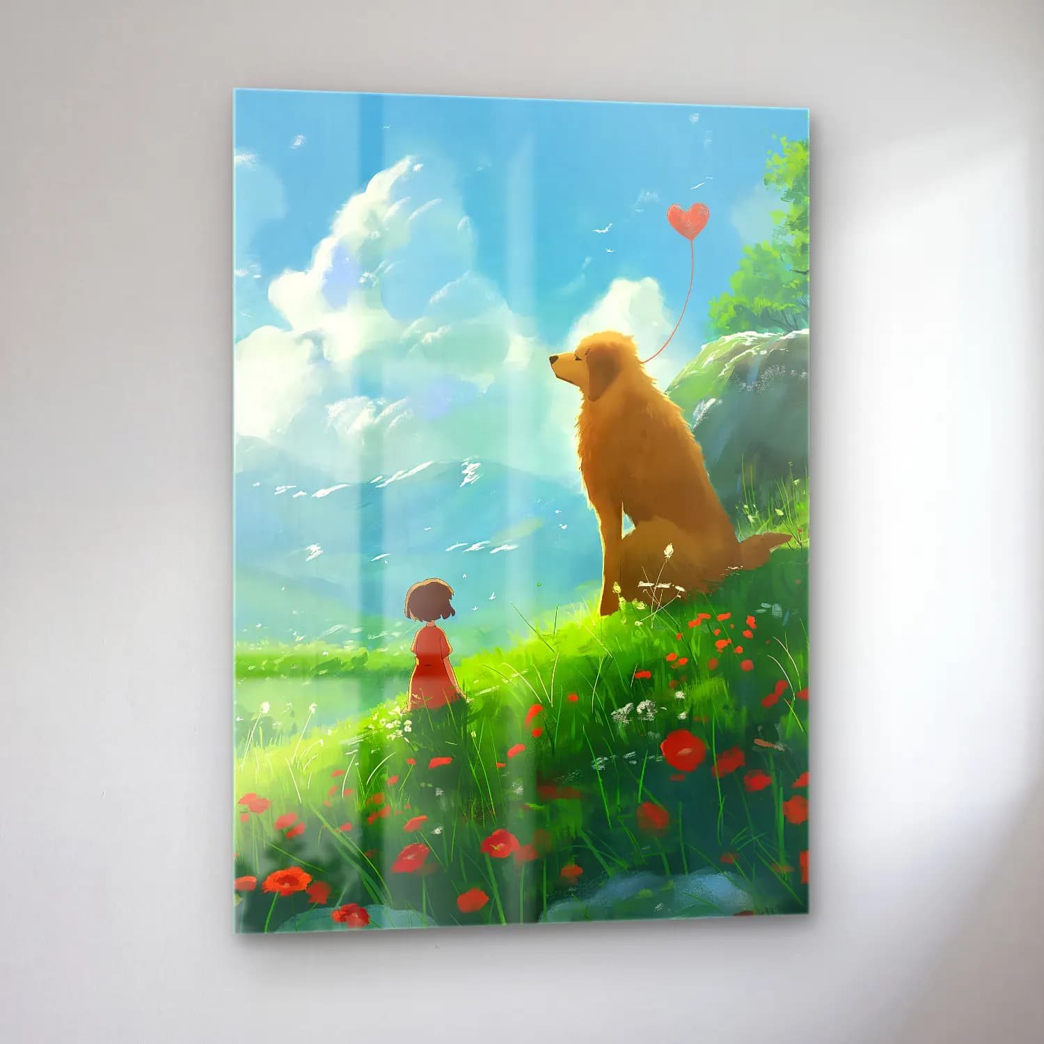Sevimli İllüstrasyon Köpek No. 22 cam tablo — sol açıdan görünüm