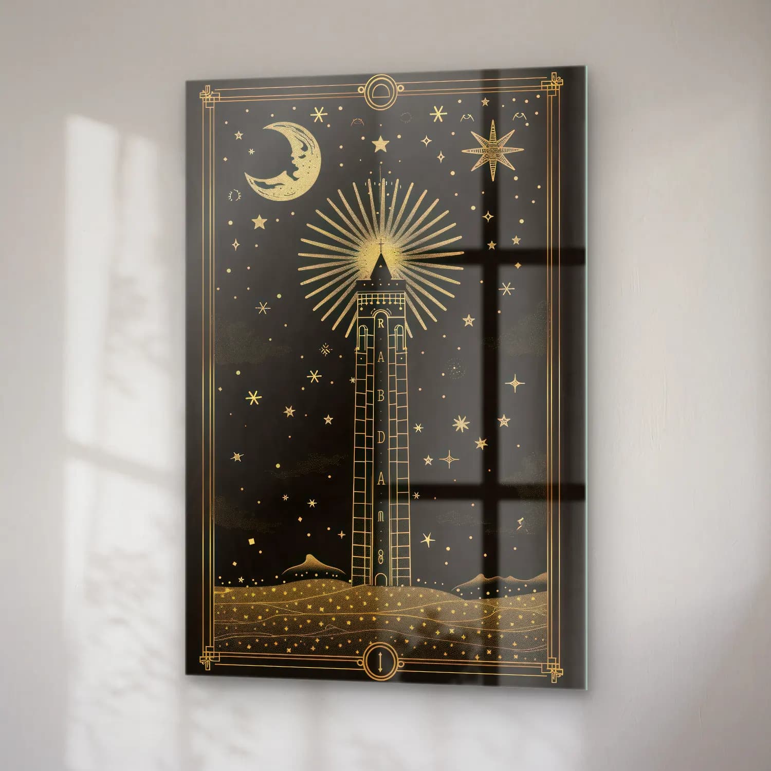 Vintage Poster Gece Şehir cam tablo — sağ açıdan görünüm