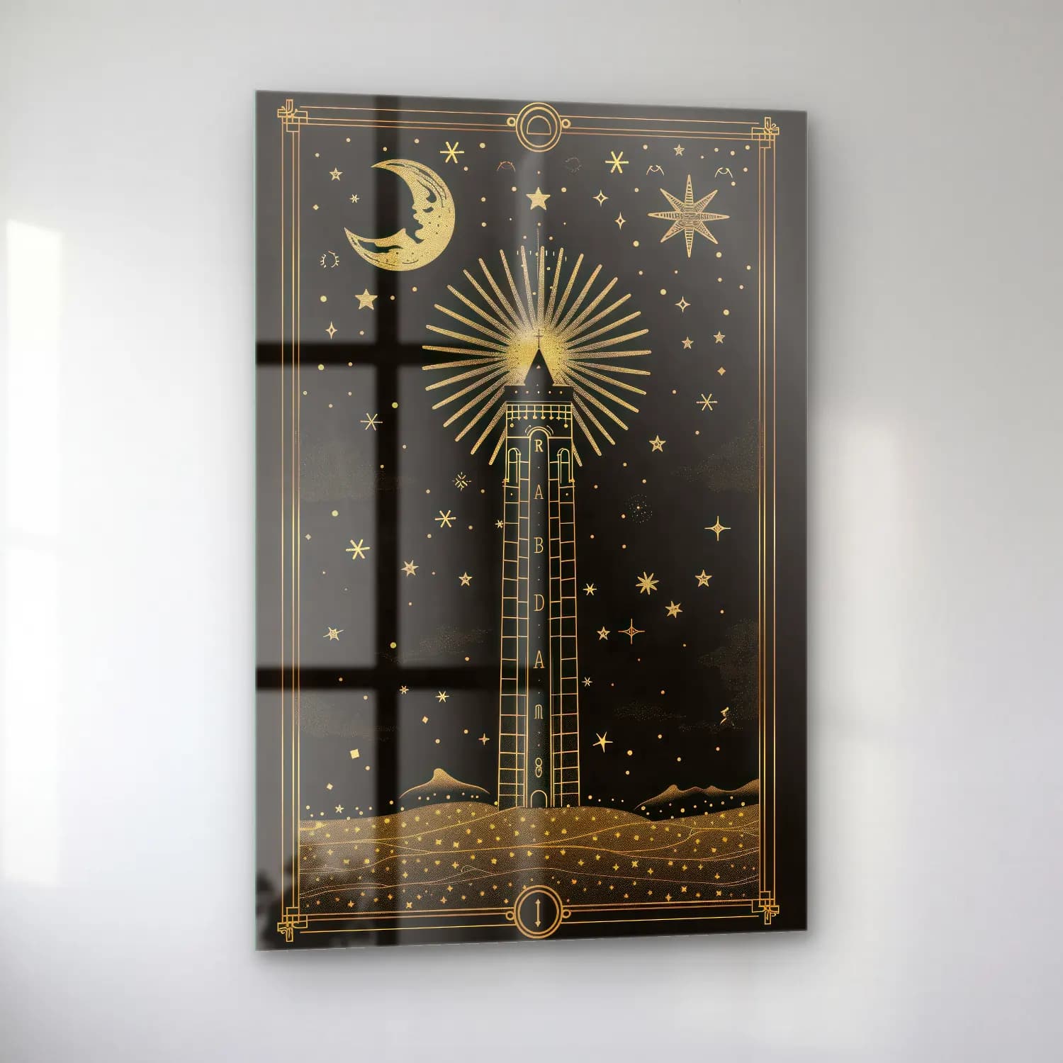 Vintage Poster Gece Şehir cam tablo — sol açıdan görünüm