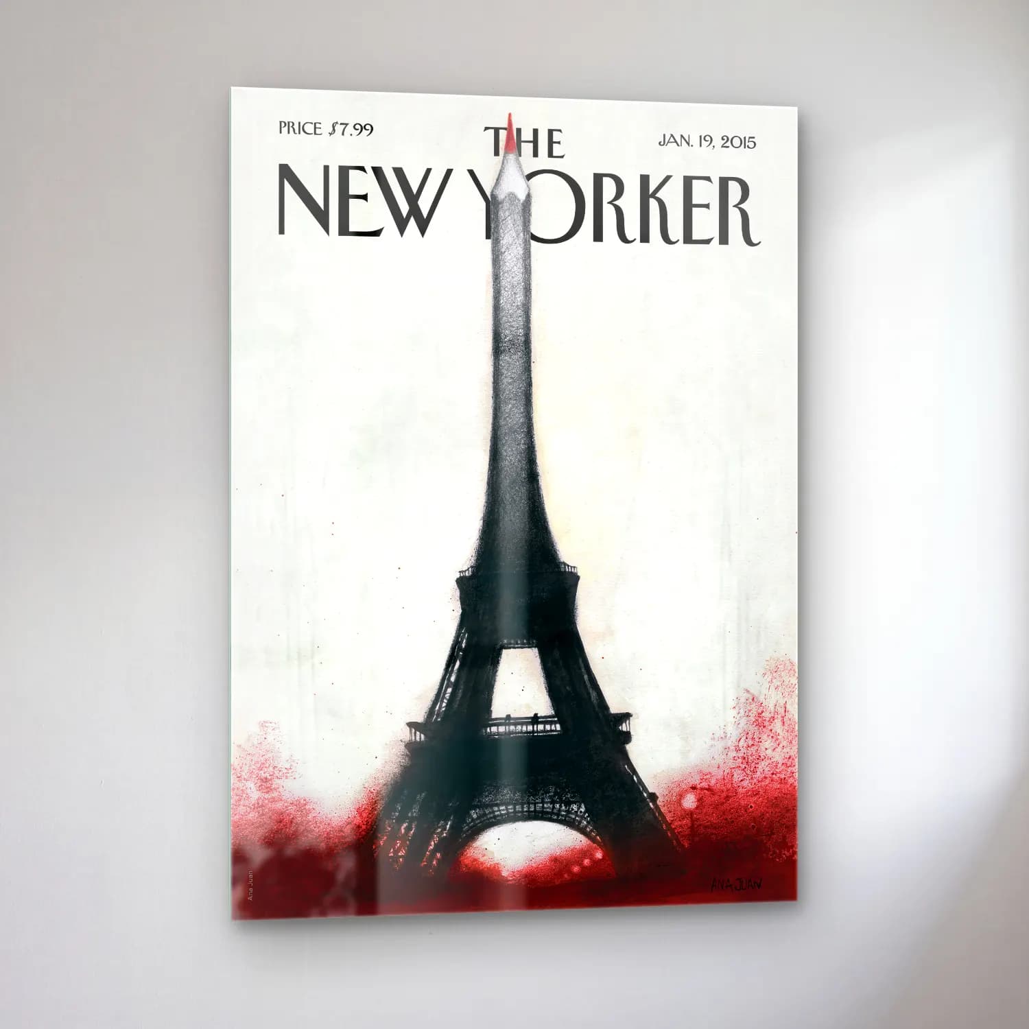 Vintage Poster Paris ve Eyfel Kulesi cam tablo — sol açıdan görünüm