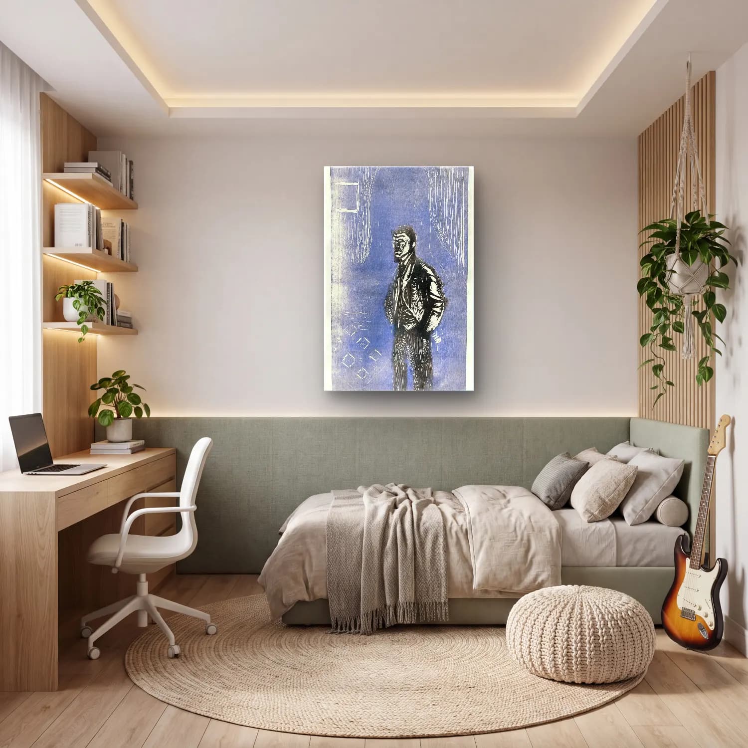 Siyah Beyaz Erkek Portresi cam tablo — genç odasında