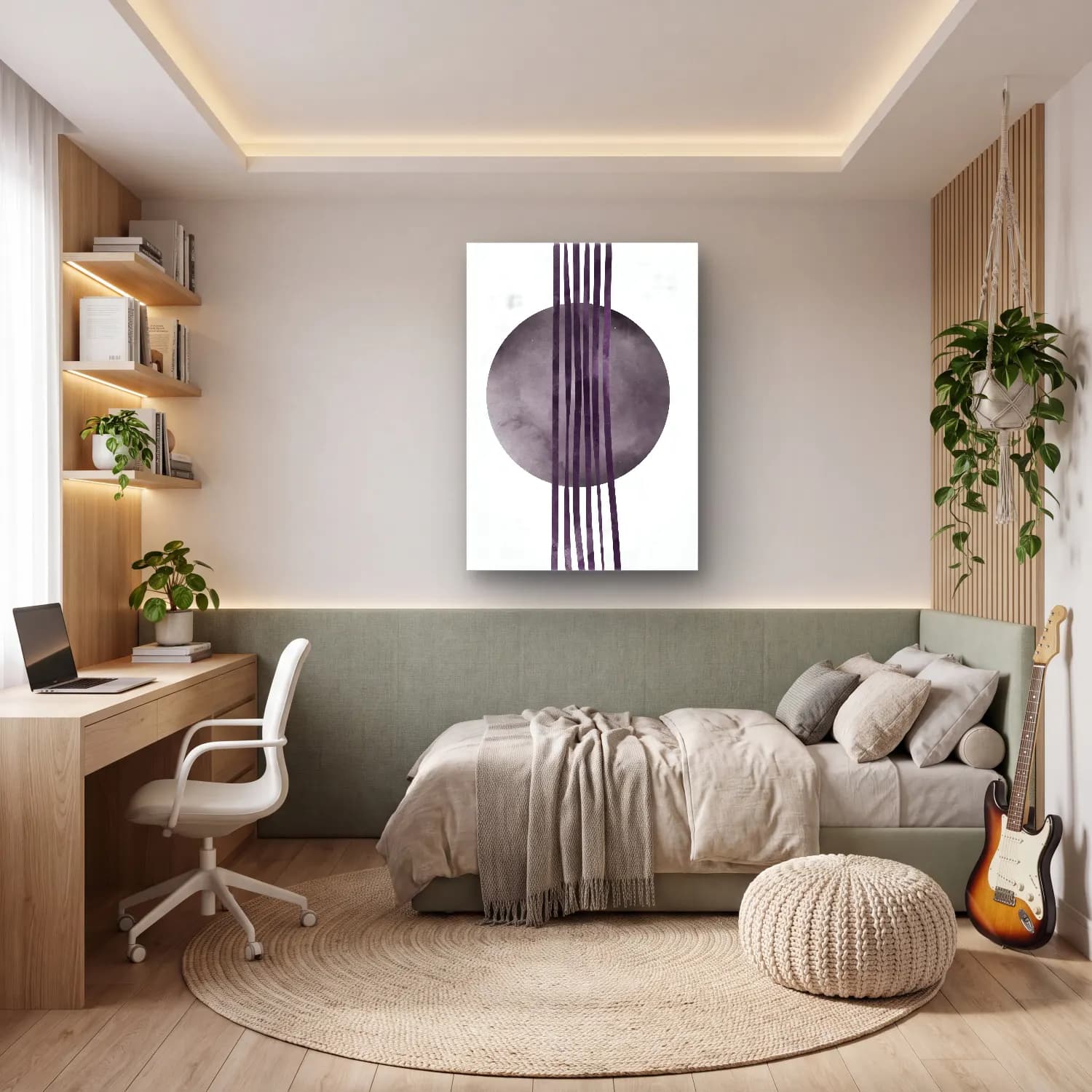 Modern Soyut Geometrik Daireler – Mor Tonlar cam tablo — genç odasında