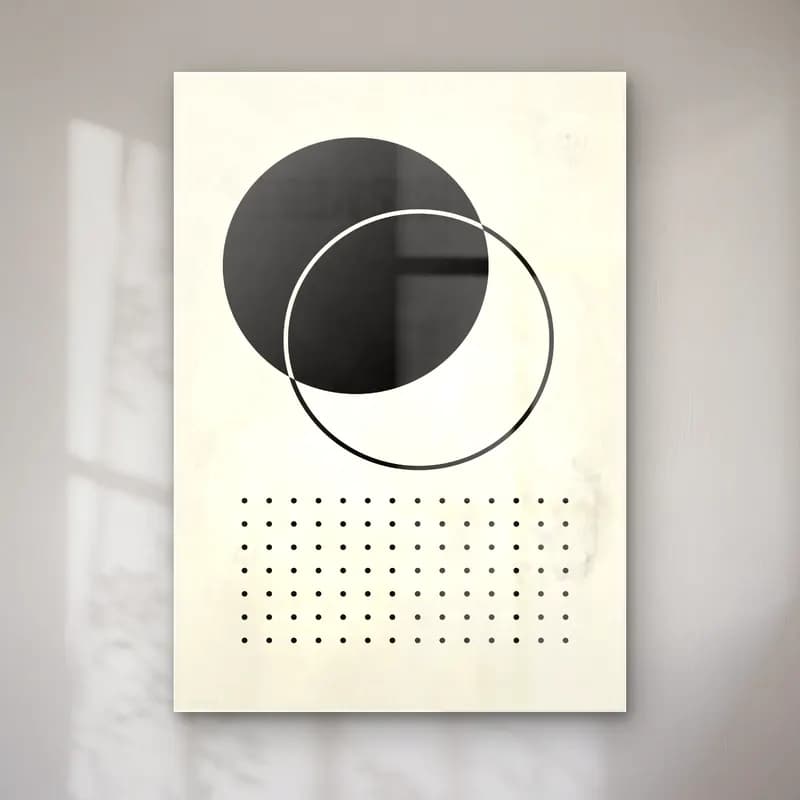 Bauhaus Geometrik Daireler – Siyah Beyaz Tonlar cam tablo — Bauhaus Geometrik Daireler – Siyah Beyaz Tonlar — bauhaus geometrik daireler