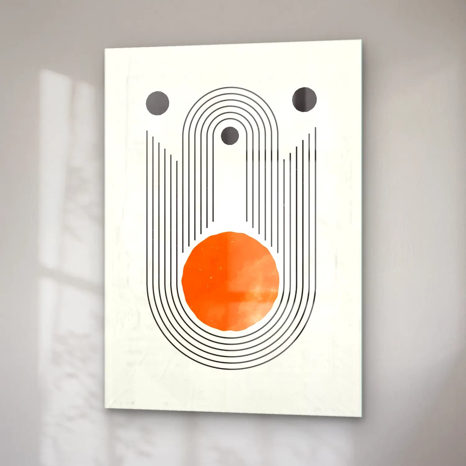 Bauhaus Geometrik Daireler – Turuncu Tonlar cam tablo — sağ açıdan görünüm