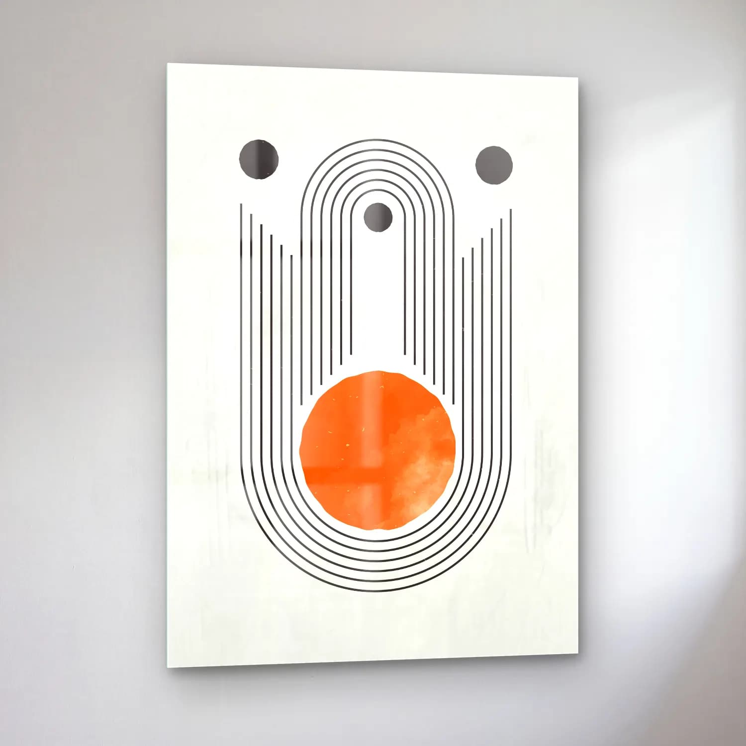 Bauhaus Geometrik Daireler – Turuncu Tonlar cam tablo — sol açıdan görünüm