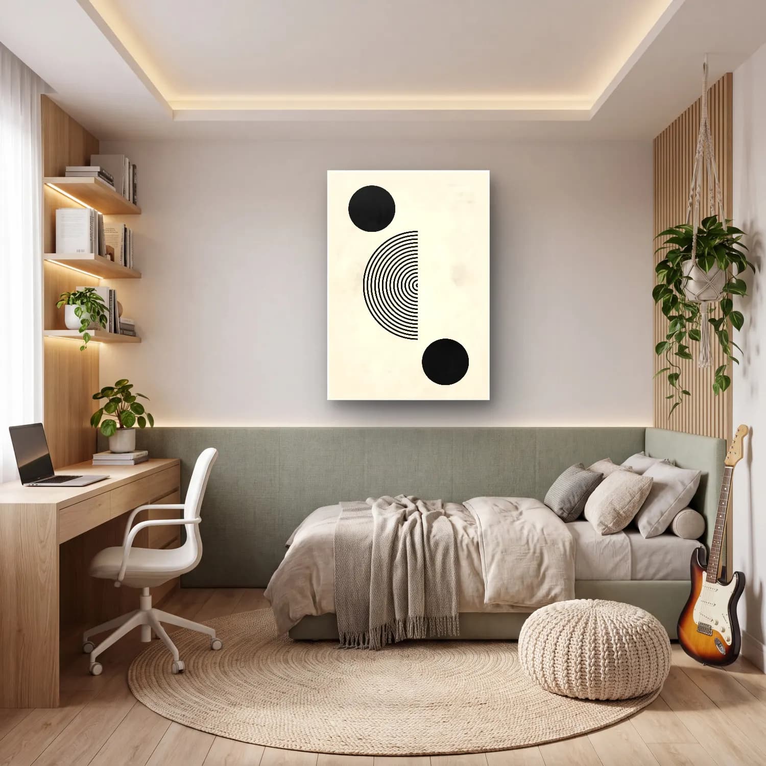 Bauhaus Geometrik Daireler No. 6 cam tablo — genç odasında