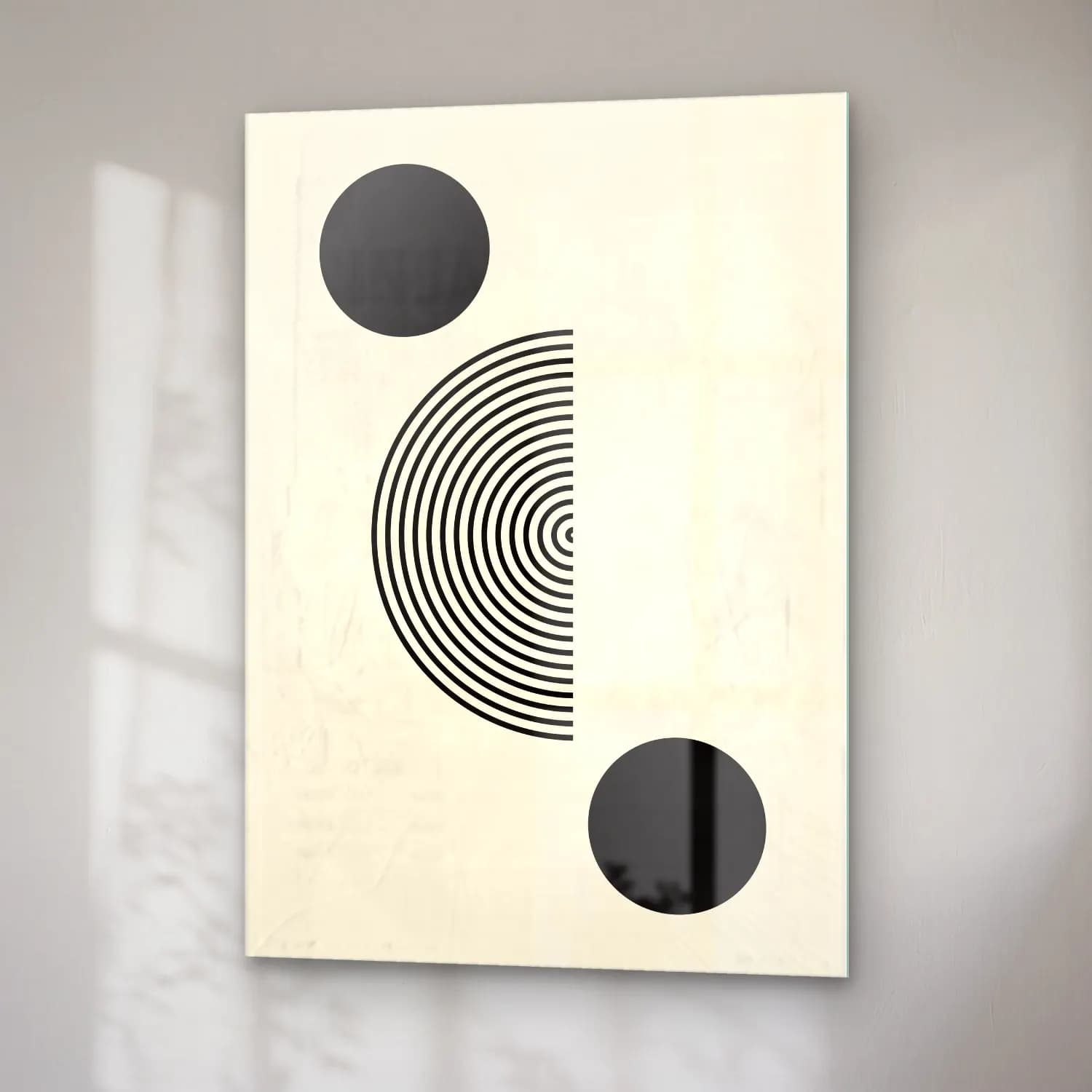 Bauhaus Geometrik Daireler No. 6 cam tablo — sağ açıdan görünüm