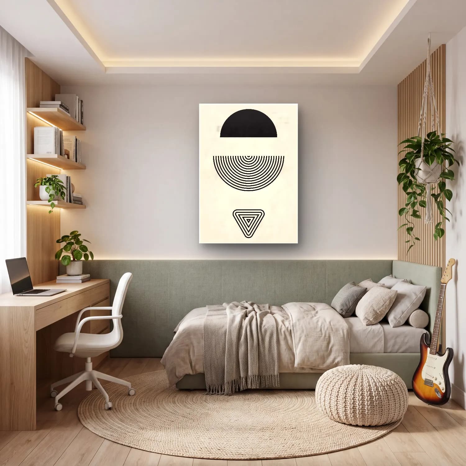 Bauhaus Geometrik Daireler No. 7 cam tablo — genç odasında