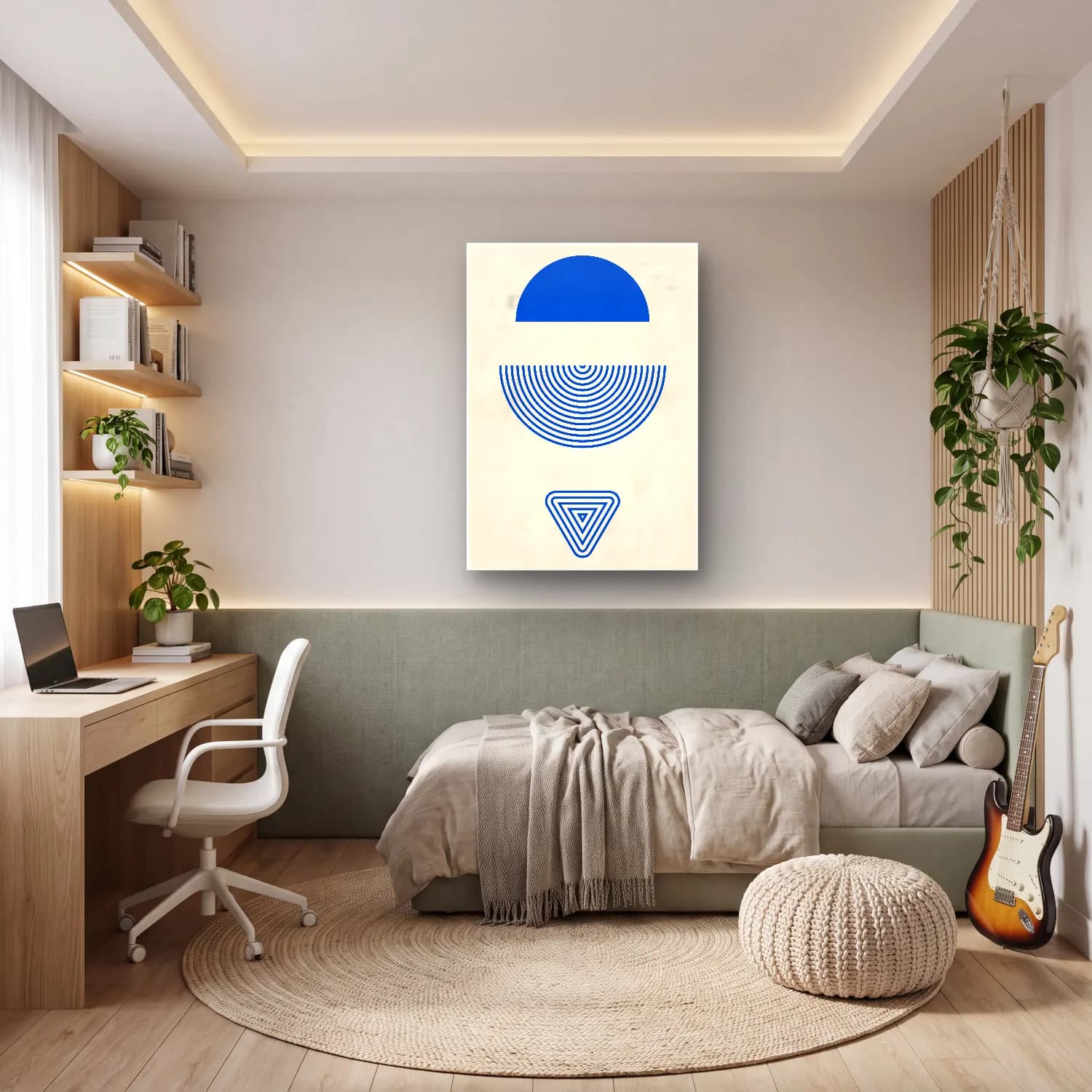 Bauhaus Geometrik Daireler – Mavi Tonlar cam tablo — genç odasında