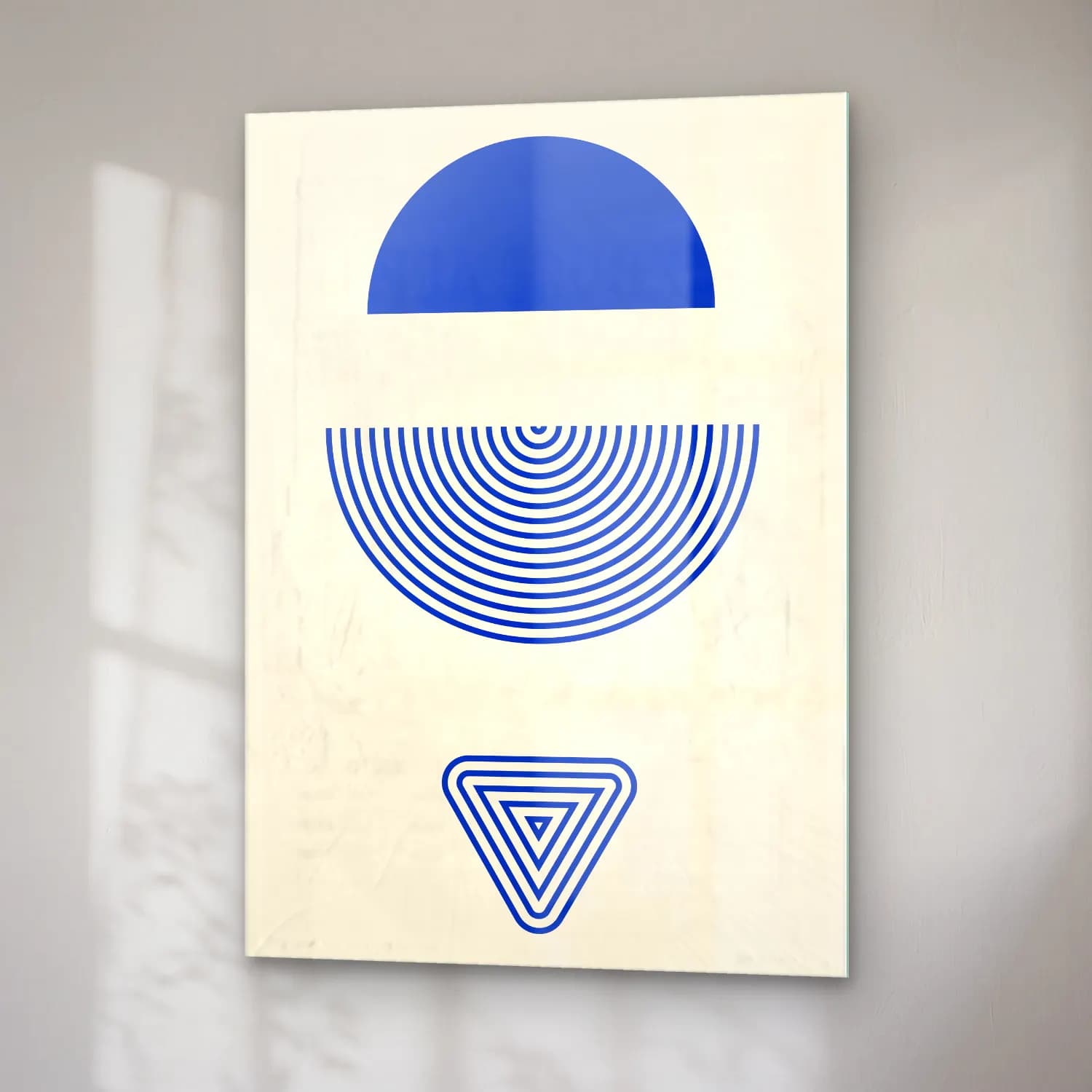 Bauhaus Geometrik Daireler – Mavi Tonlar cam tablo — sağ açıdan görünüm