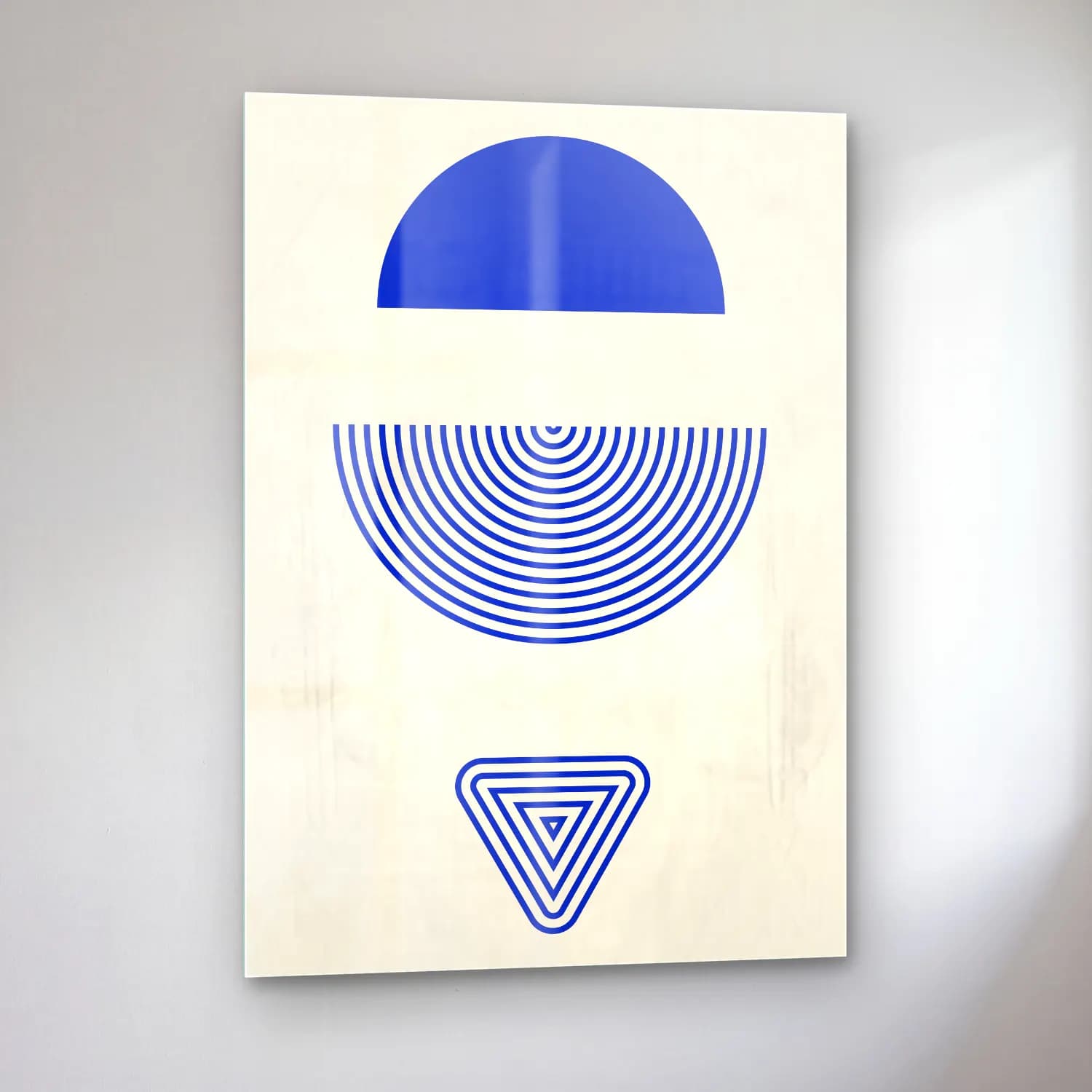 Bauhaus Geometrik Daireler – Mavi Tonlar cam tablo — sol açıdan görünüm