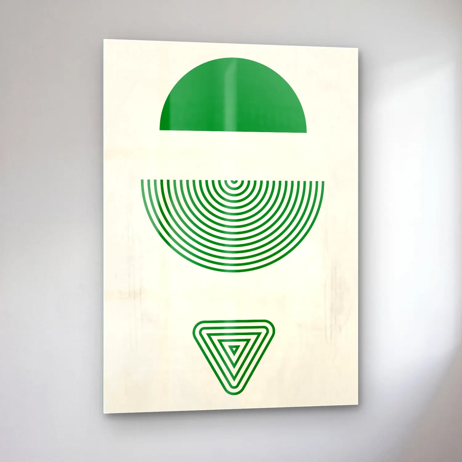 Bauhaus Geometrik Daireler – Yeşil Tonlar cam tablo — sol açıdan görünüm