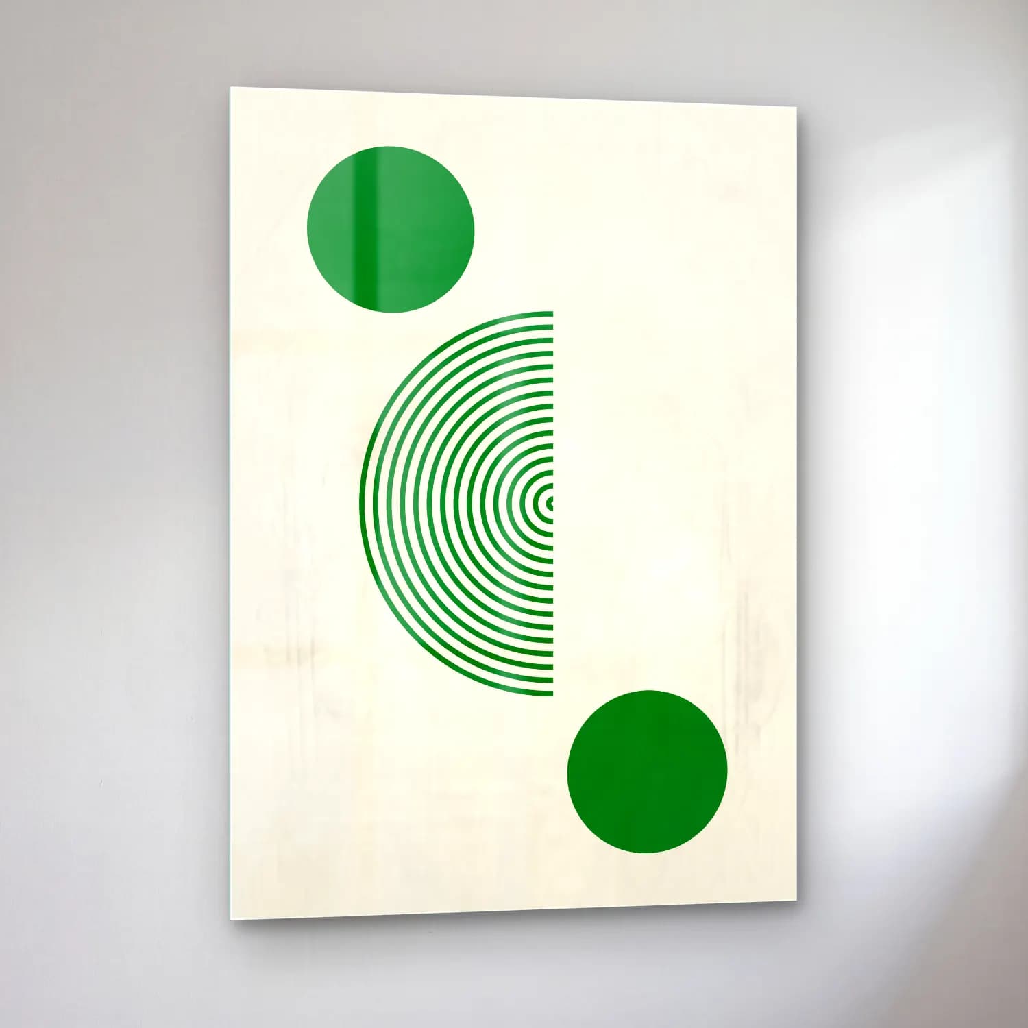 Bauhaus Geometrik Daireler No. 11 cam tablo — sol açıdan görünüm