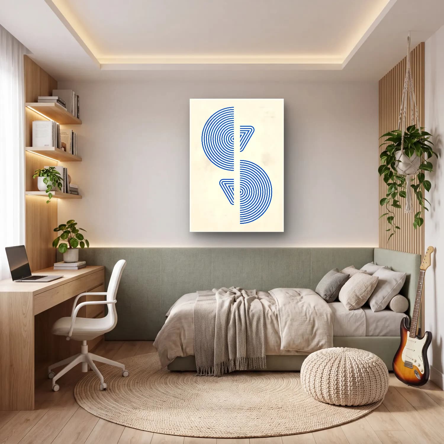 Çizgi Sanatı Geometrik Daireler – Mavi Tonlar cam tablo — genç odasında
