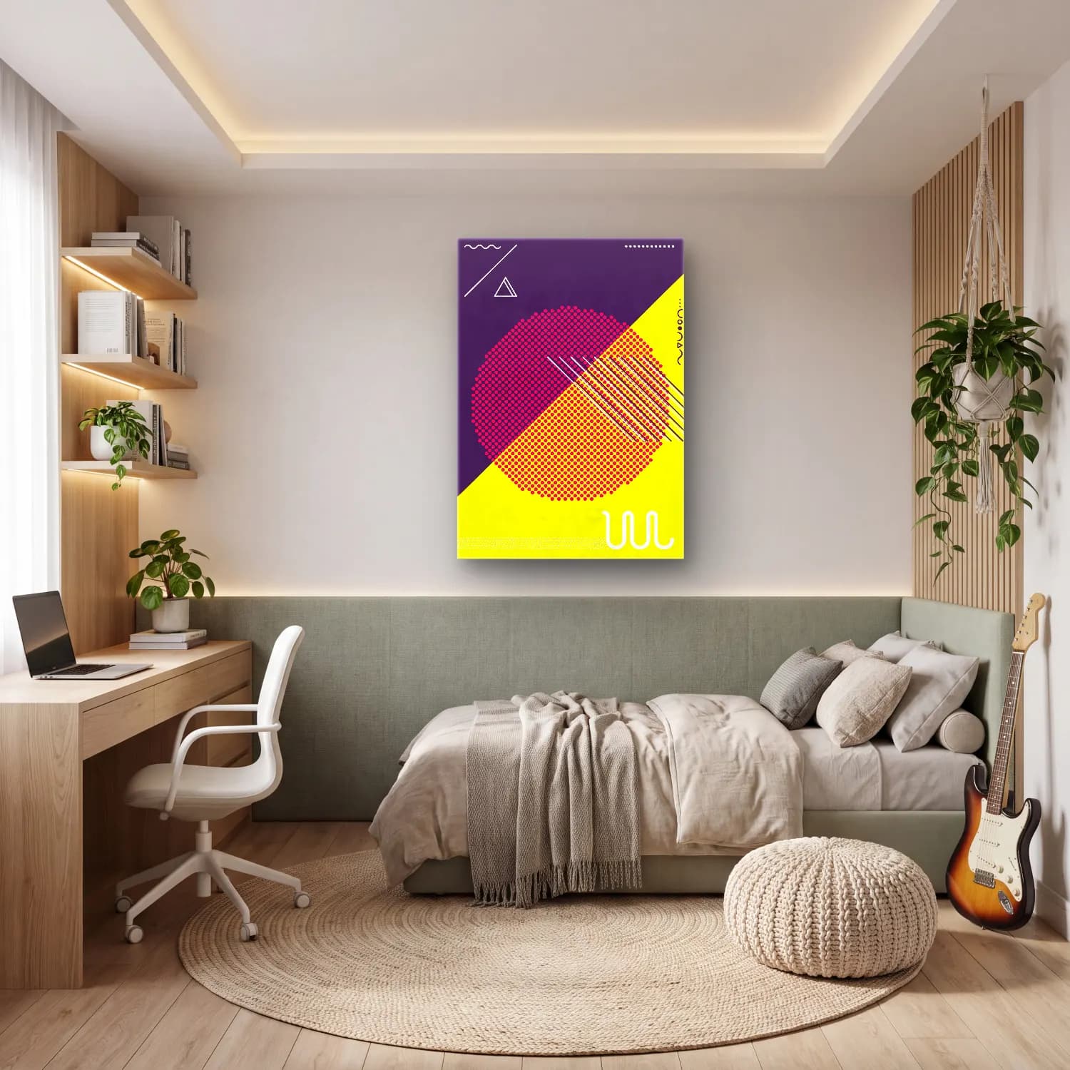 Bauhaus Geometrik Daireler – Mor Tonlar cam tablo — genç odasında