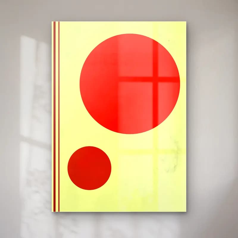 Bauhaus Geometrik Daireler – Kırmızı Tonlar cam tablo — Bauhaus Geometrik Daireler – Kırmızı Tonlar — bauhaus geometrik daireler
