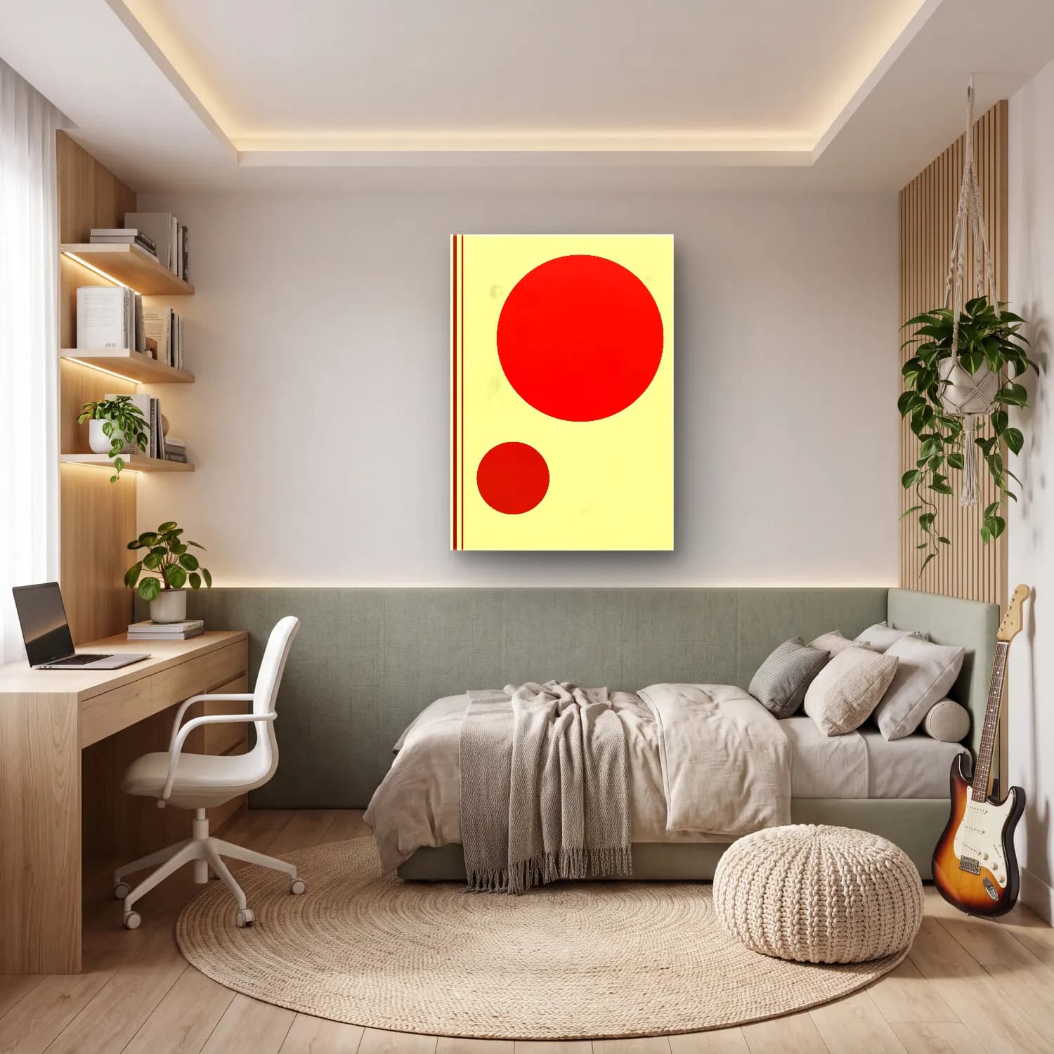 Bauhaus Geometrik Daireler – Kırmızı Tonlar cam tablo — genç odasında