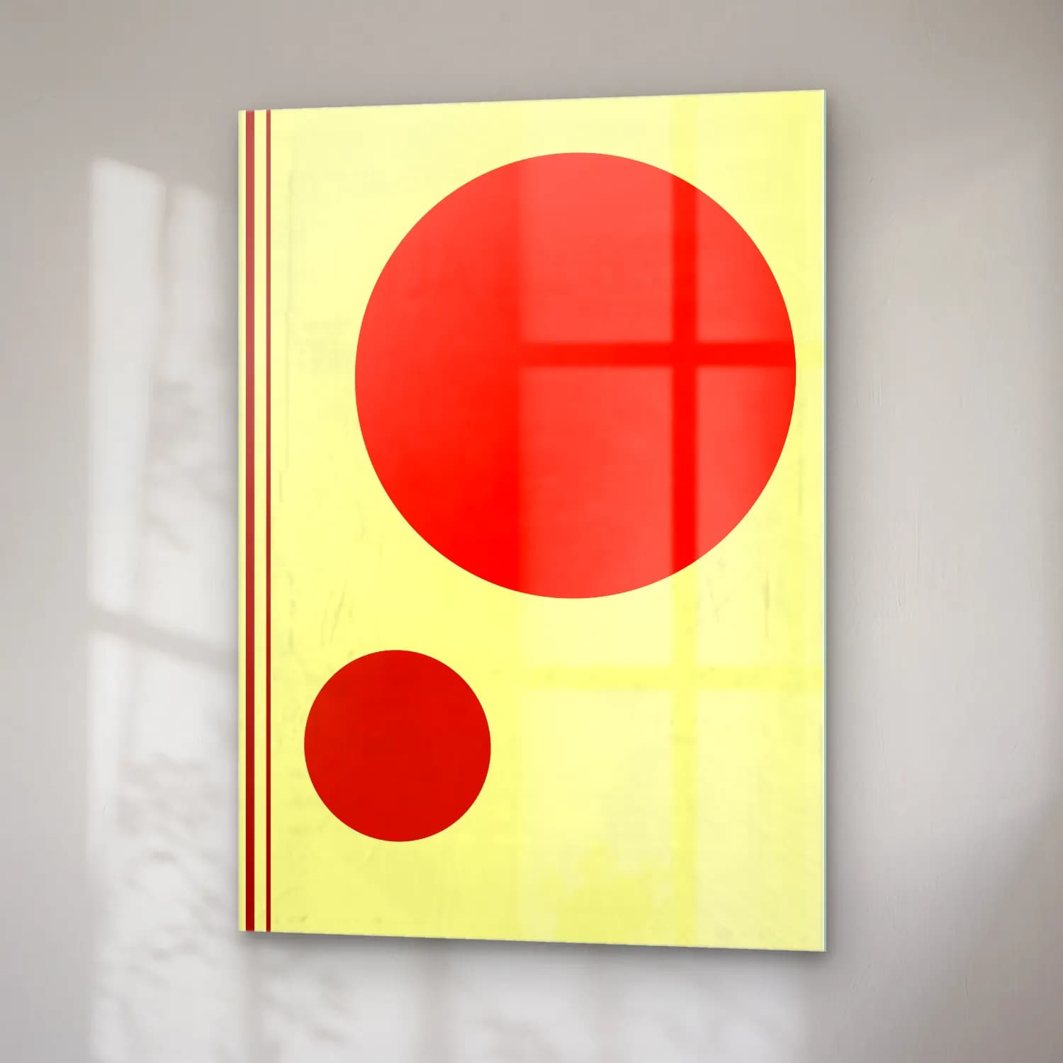 Bauhaus Geometrik Daireler – Kırmızı Tonlar cam tablo — sağ açıdan görünüm