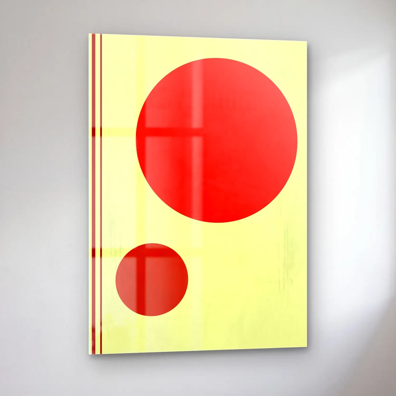 Bauhaus Geometrik Daireler – Kırmızı Tonlar cam tablo — sol açıdan görünüm
