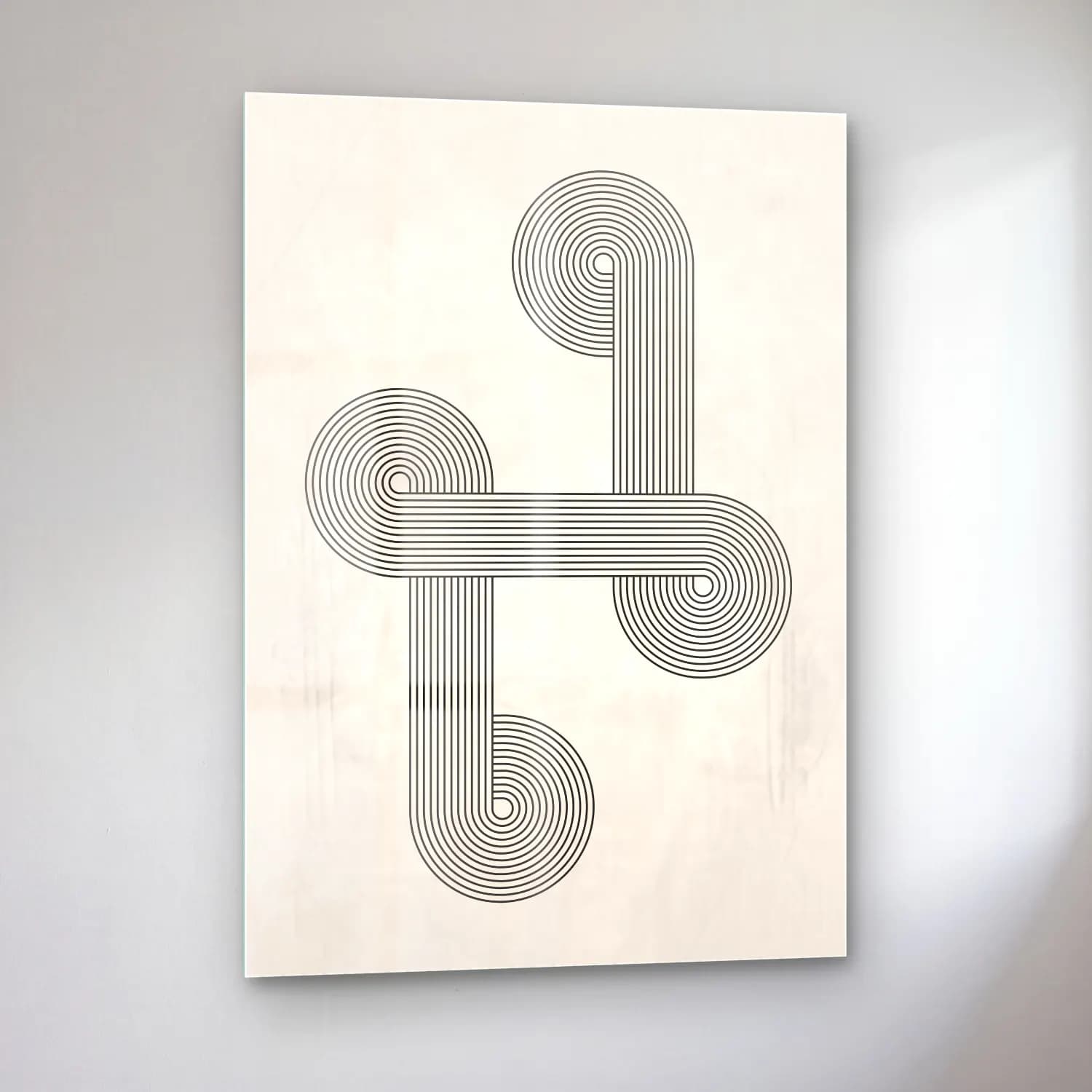 Çizgi Sanatı Geometrik Daireler No. 8 cam tablo — sol açıdan görünüm