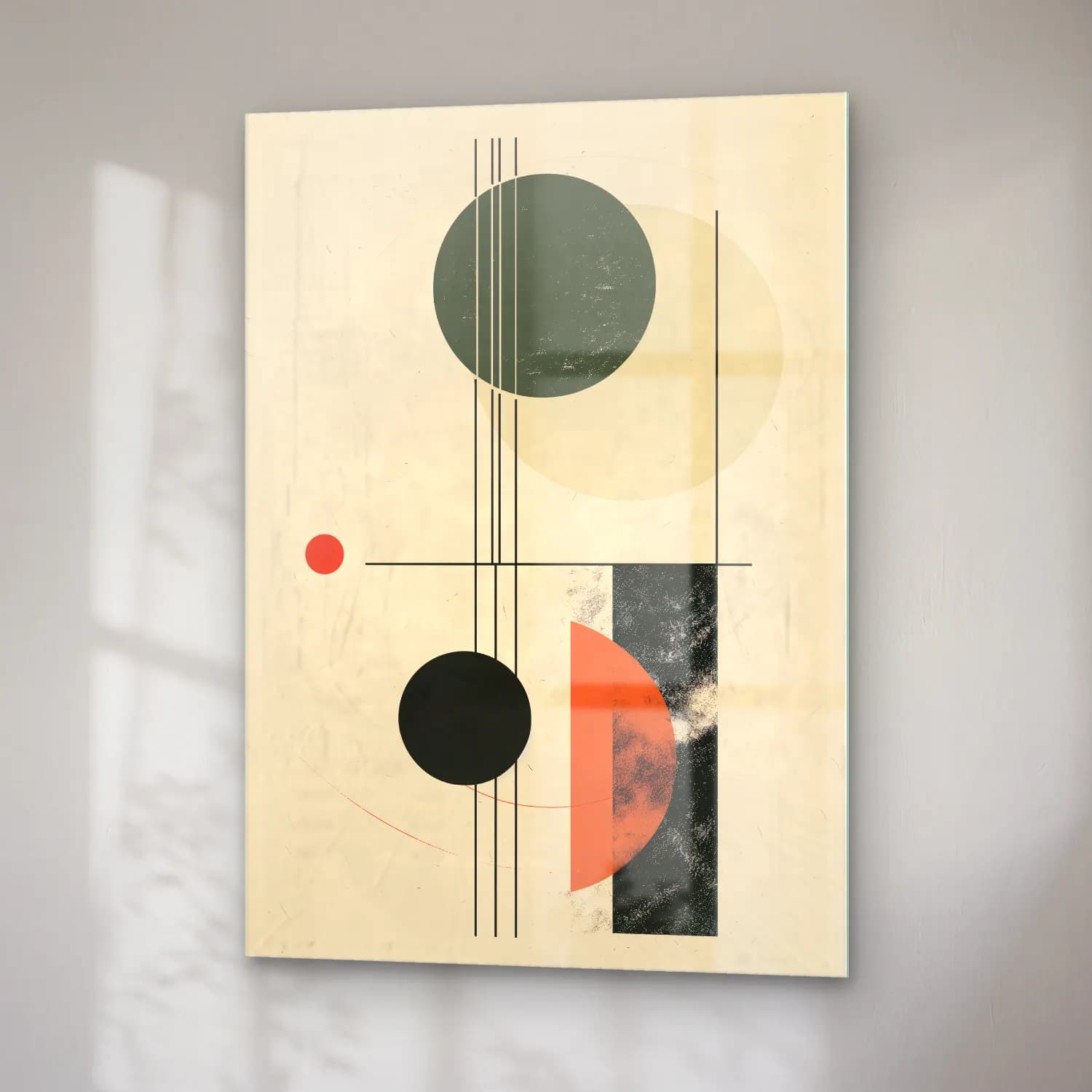 Bauhaus Geometrik Daireler No. 18 cam tablo — sağ açıdan görünüm