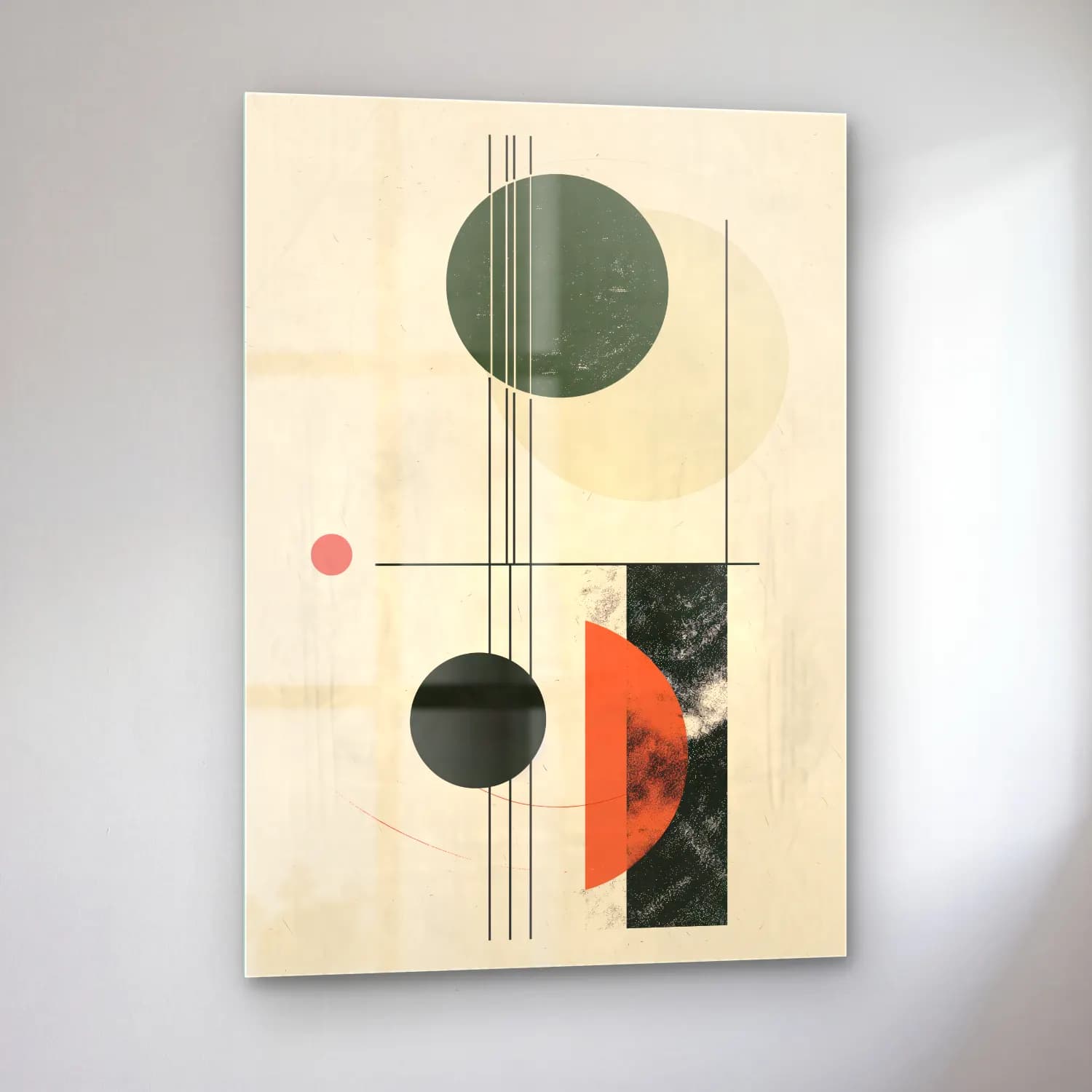 Bauhaus Geometrik Daireler No. 18 cam tablo — sol açıdan görünüm
