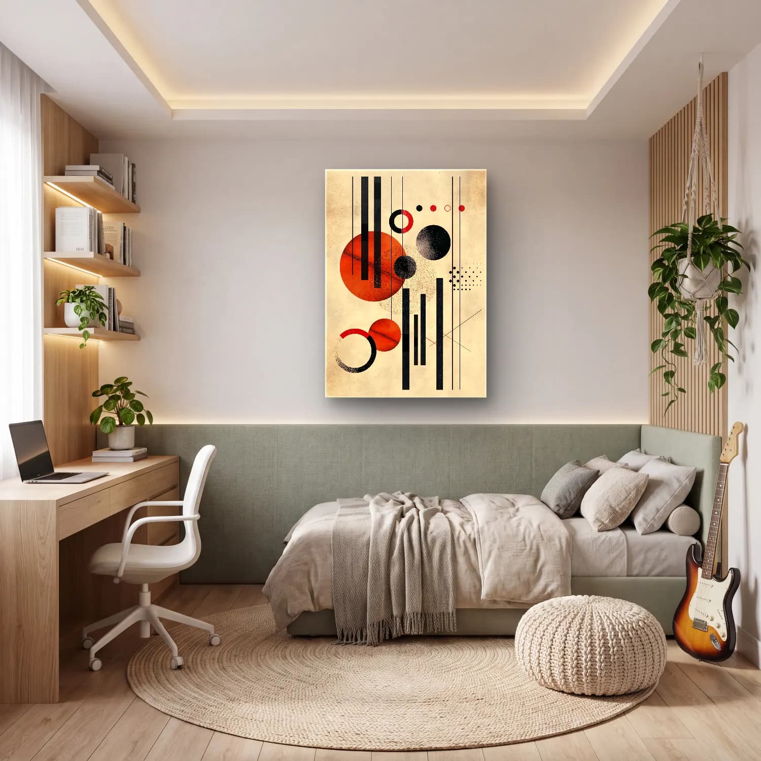 Bauhaus Geometrik Daireler No. 19 cam tablo — genç odasında