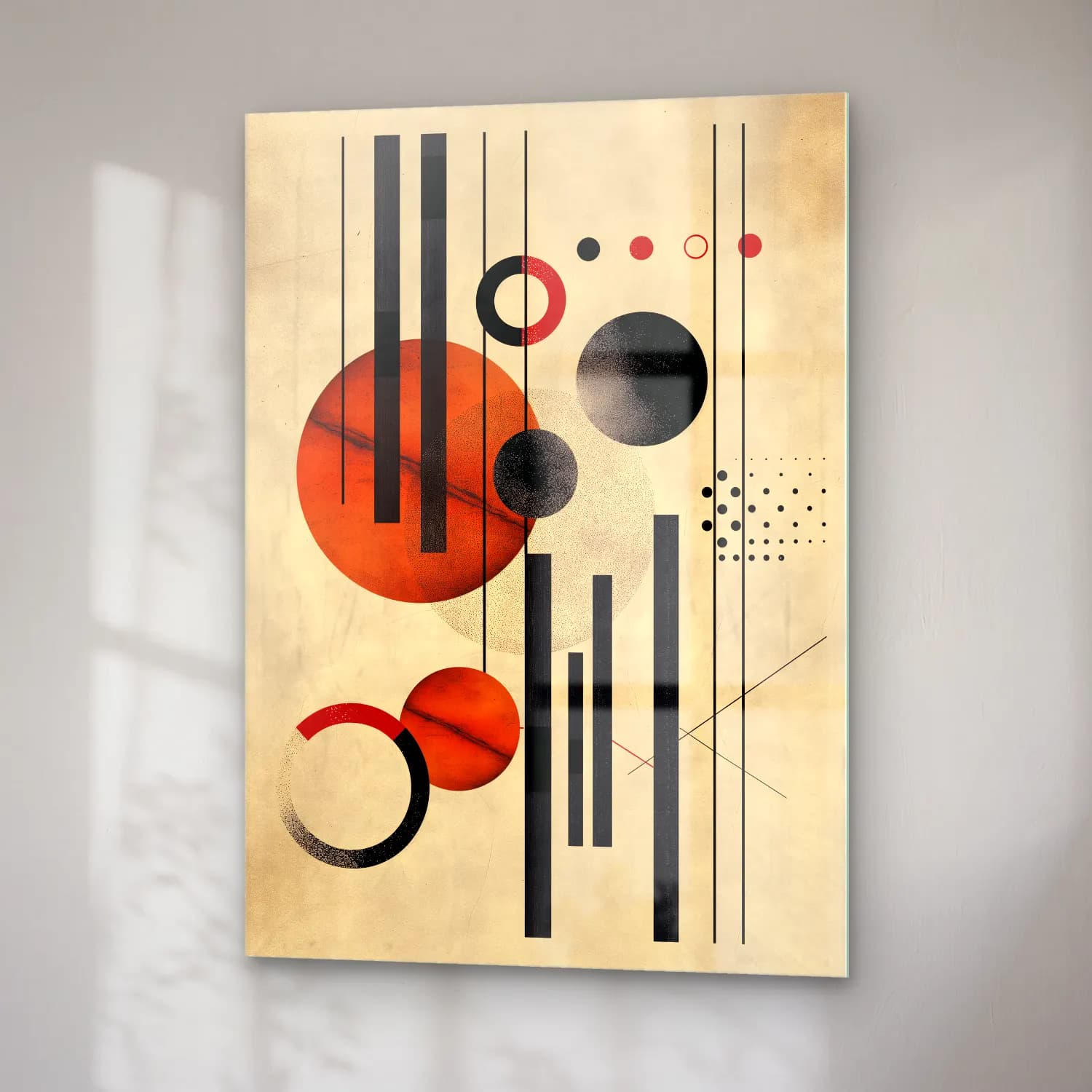 Bauhaus Geometrik Daireler No. 19 cam tablo — sağ açıdan görünüm