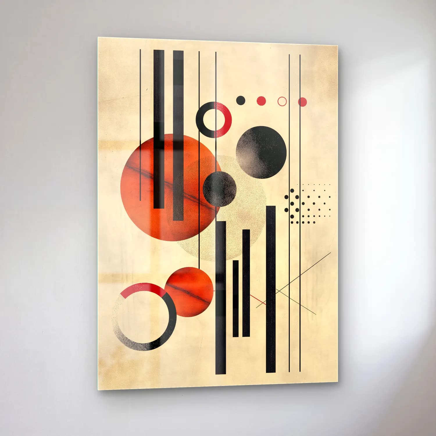 Bauhaus Geometrik Daireler No. 19 cam tablo — sol açıdan görünüm