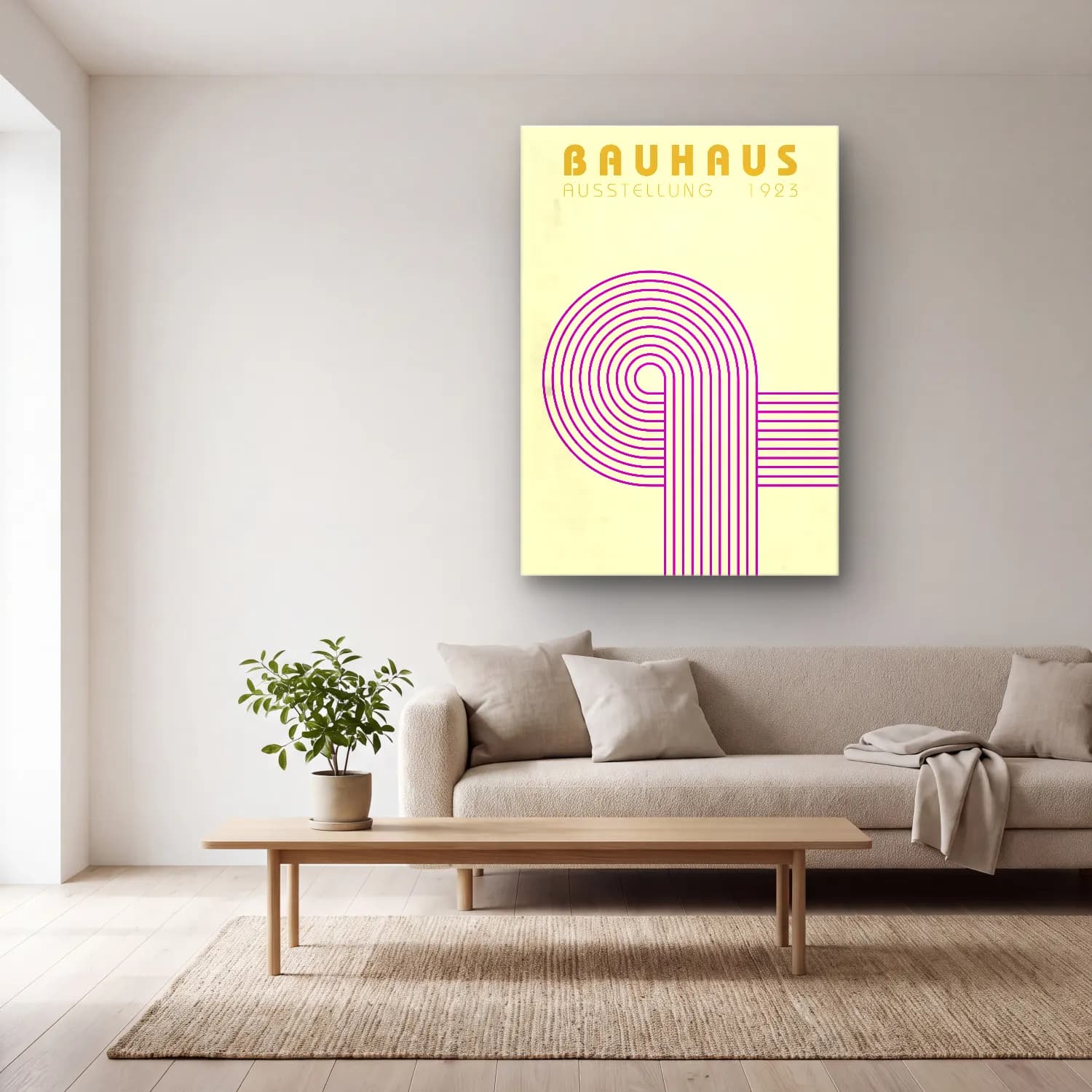 Bauhaus Plak – Pembe Tonlar cam tablo — açık renk salonda