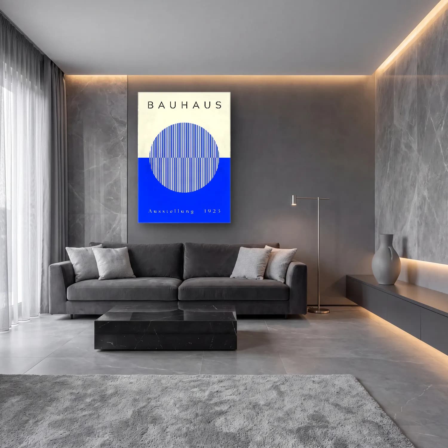 Bauhaus Geometrik Daireler No. 29 cam tablo — lüks salon duvarında