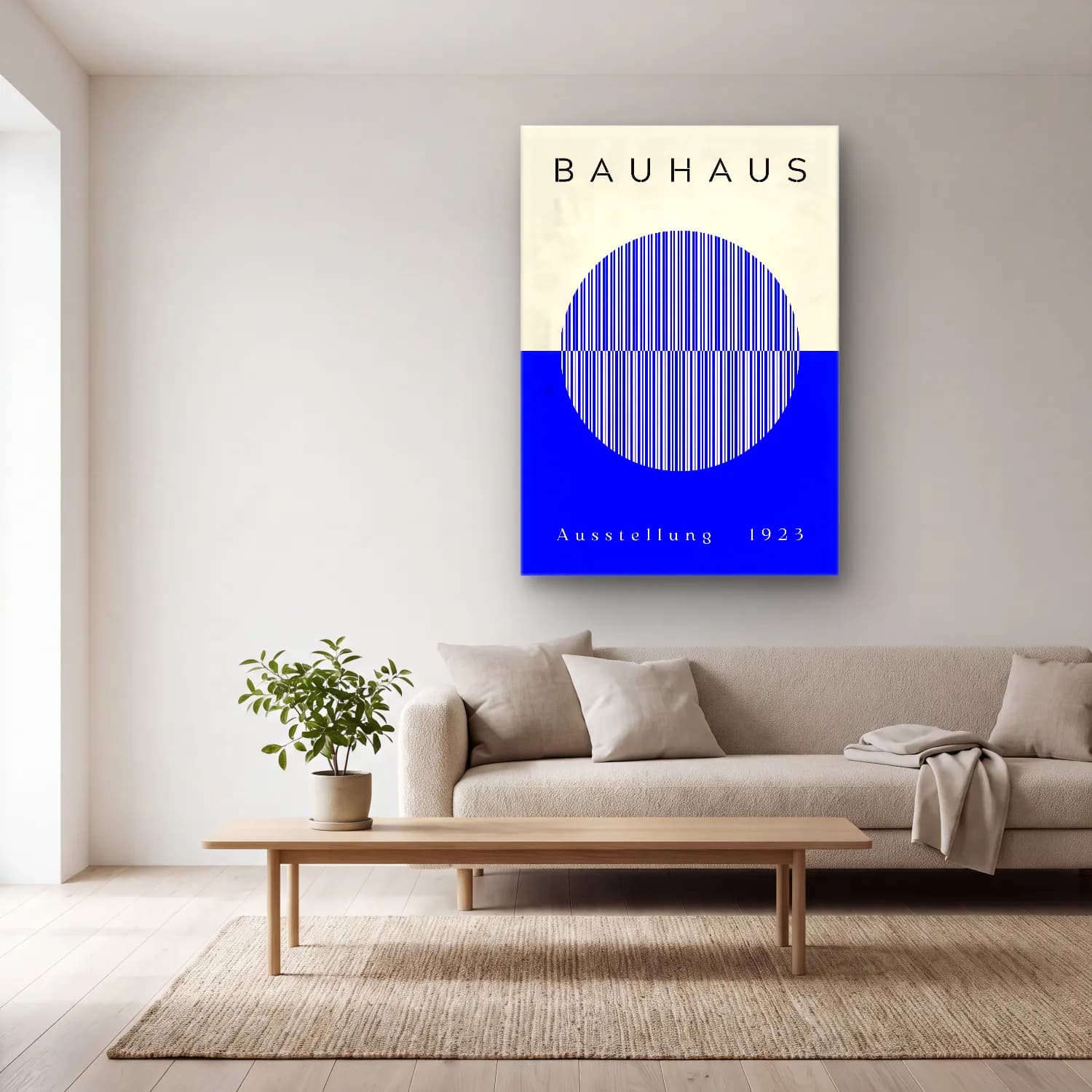 Bauhaus Geometrik Daireler No. 29 cam tablo — açık renk salonda