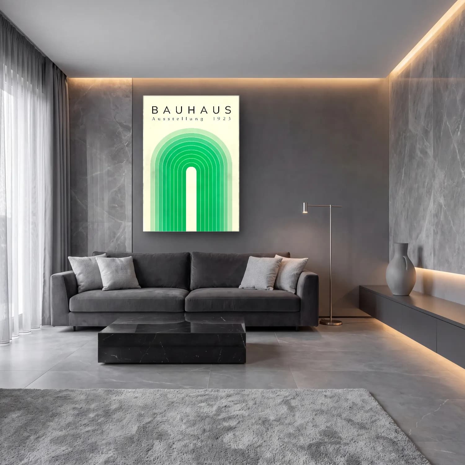 Bauhaus Soyut Kemer – Turkuaz Tonlar cam tablo — lüks salon duvarında