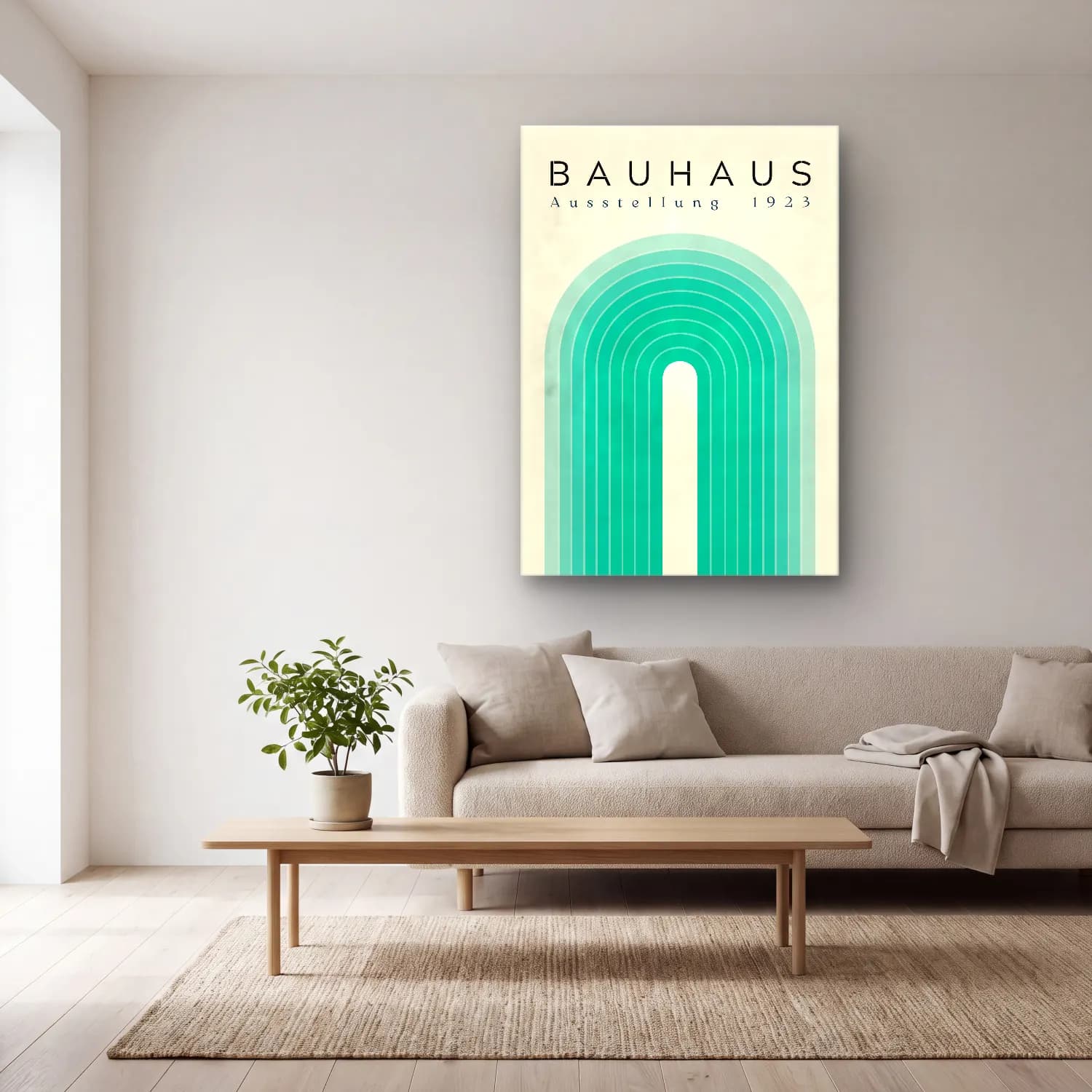 Bauhaus Soyut Kemer – Turkuaz Tonlar cam tablo — açık renk salonda