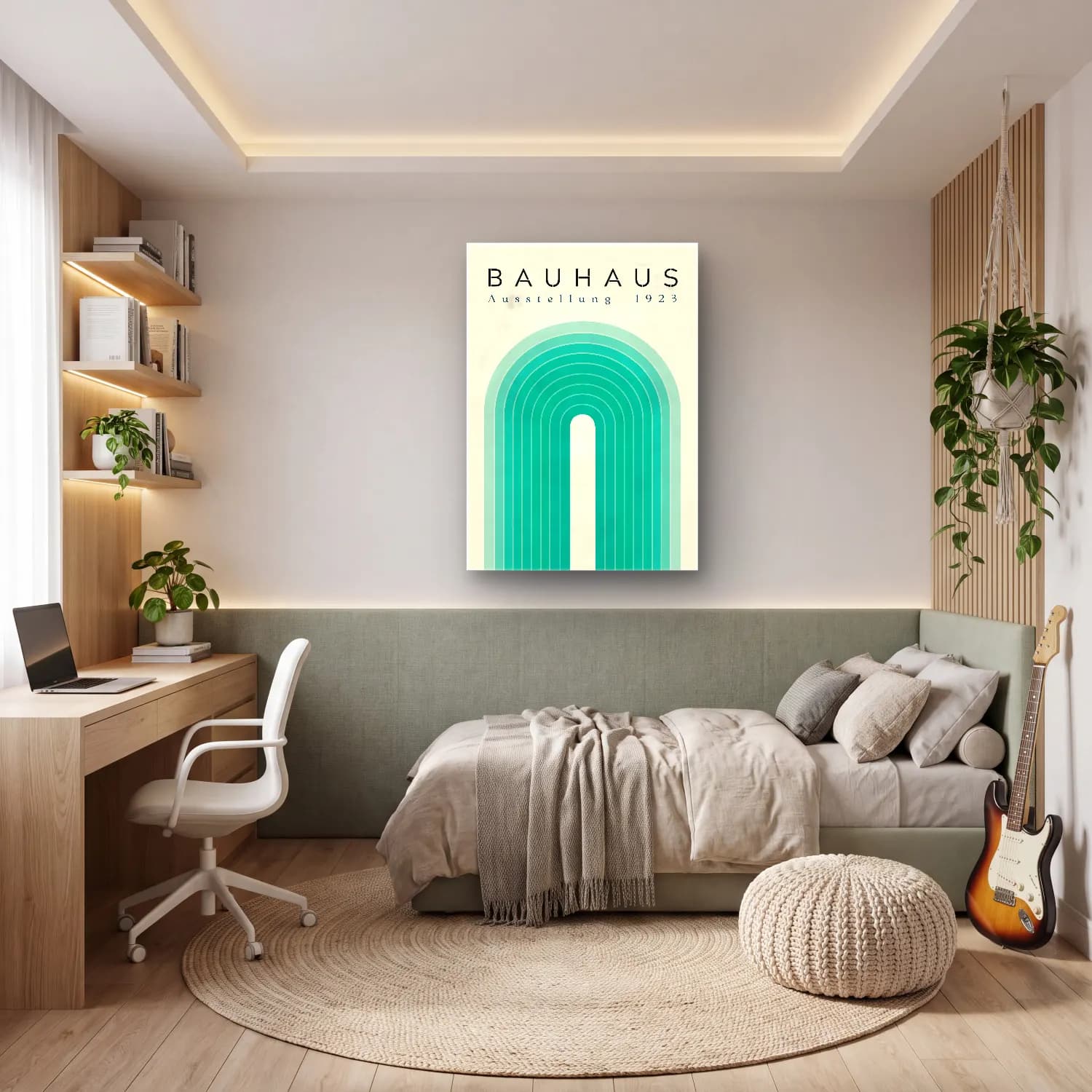 Bauhaus Soyut Kemer – Turkuaz Tonlar cam tablo — genç odasında