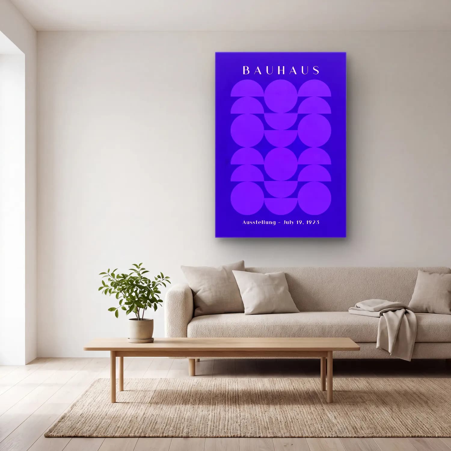 Bauhaus Geometrik Daireler No. 30 cam tablo — açık renk salonda